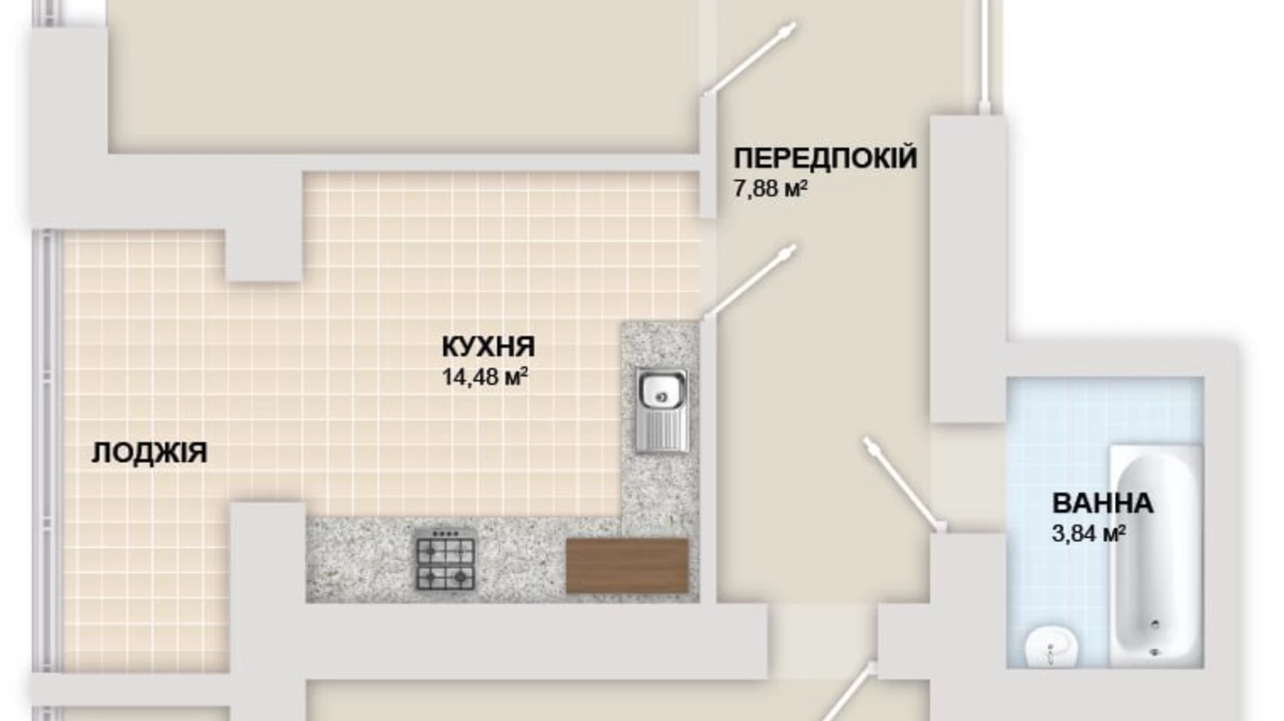 Продается 2-комнатная квартира 69 кв. м в Криховцах