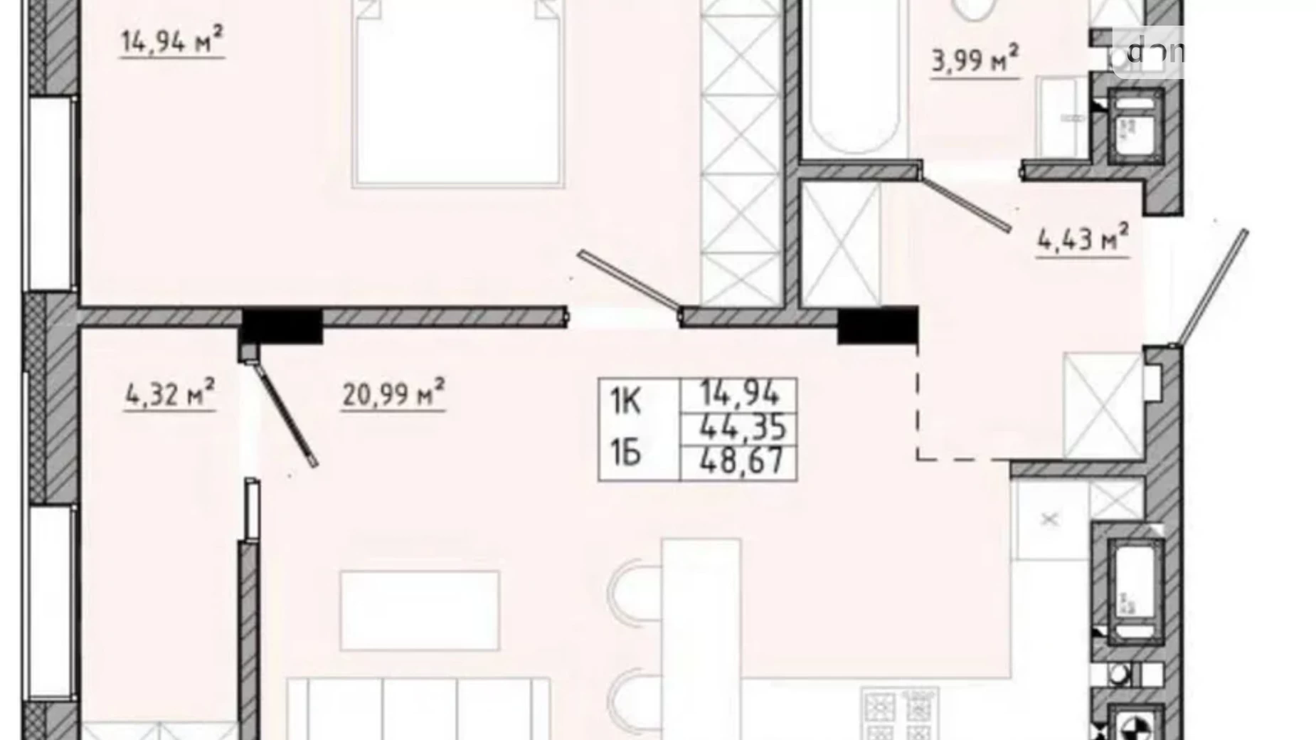 Продається 1-кімнатна квартира 48 кв. м у Сокільниках, вул. Спортивна, 17 - фото 2