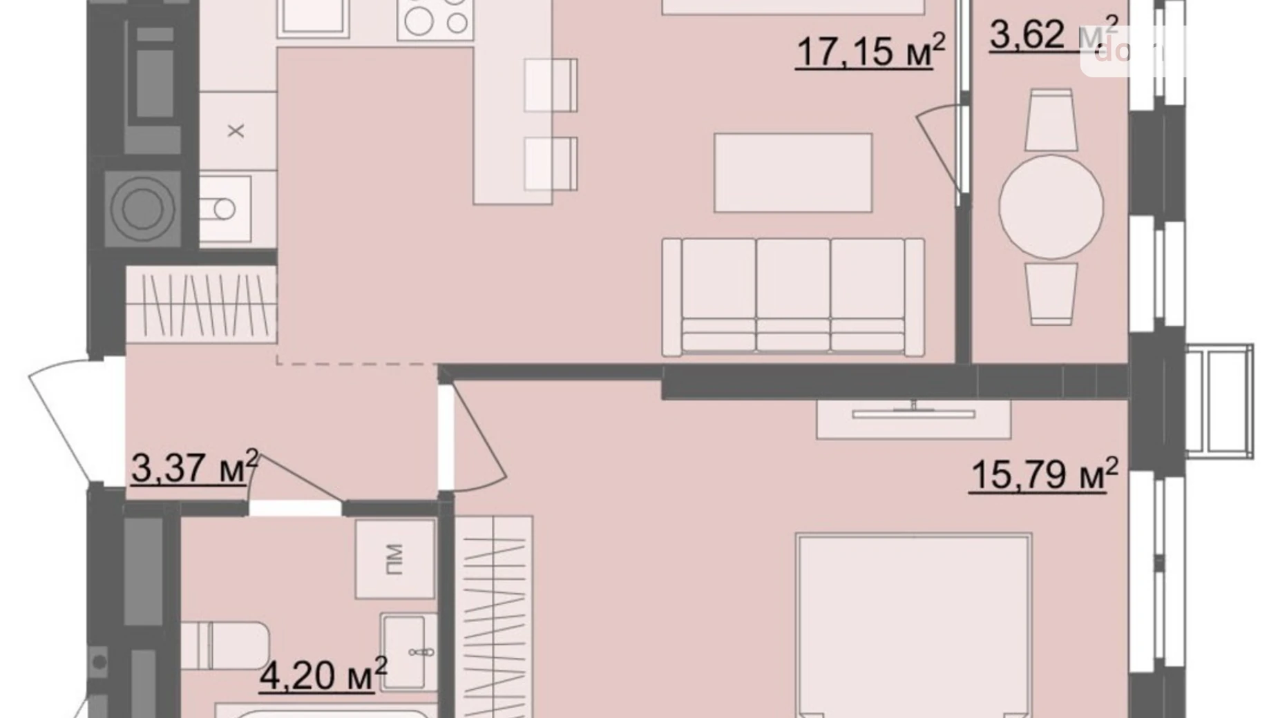 Продается 1-комнатная квартира 44.13 кв. м в Житомире, бул. Тетеревский, 25 - фото 2
