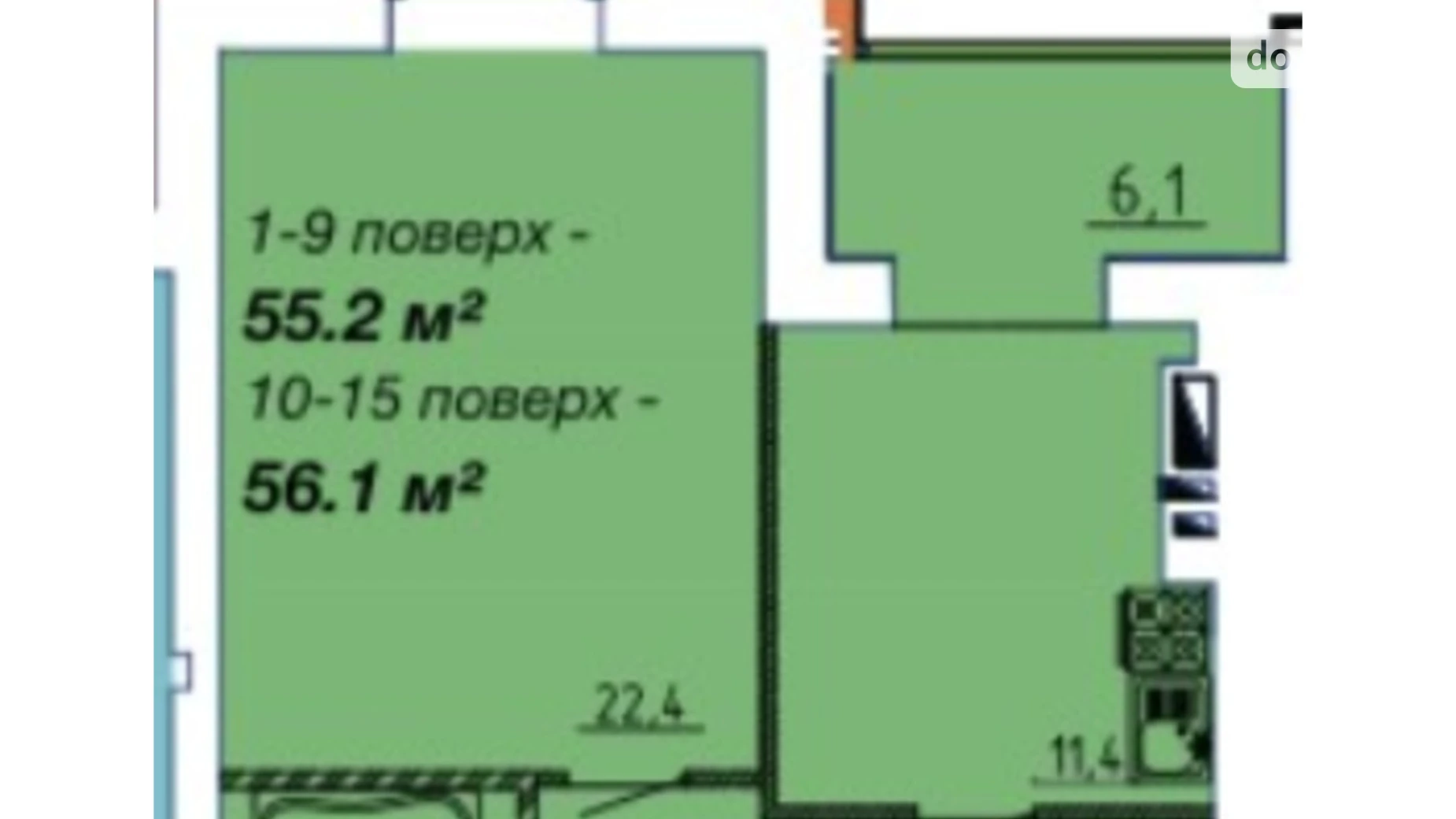 Продается 1-комнатная квартира 56.1 кв. м в Черкассах, ул. Байды-Вишневецкого, 68 - фото 2