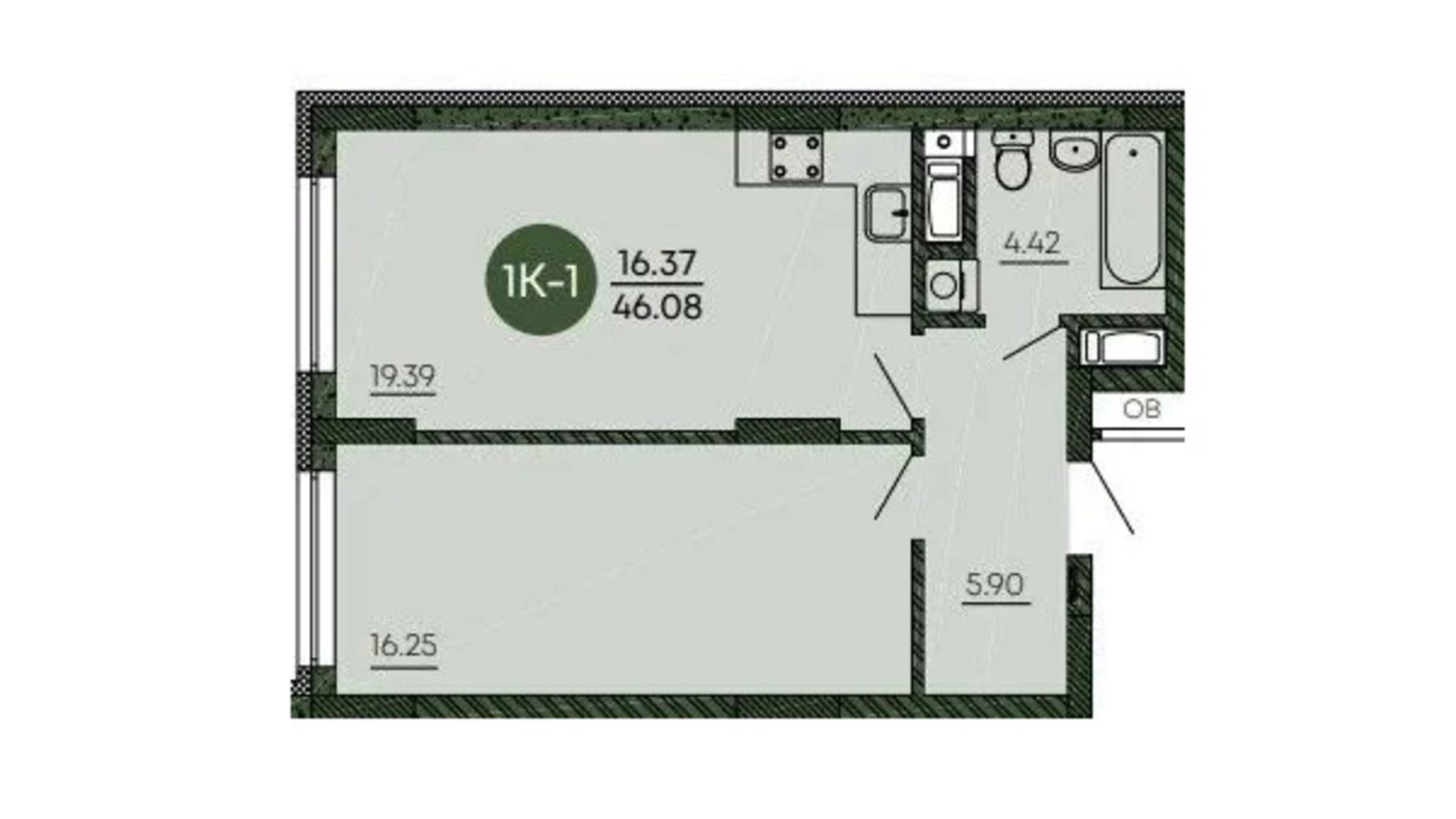 Продається 1-кімнатна квартира 46.08 кв. м у Києві, вул. Миколи Василенка, 2 - фото 2