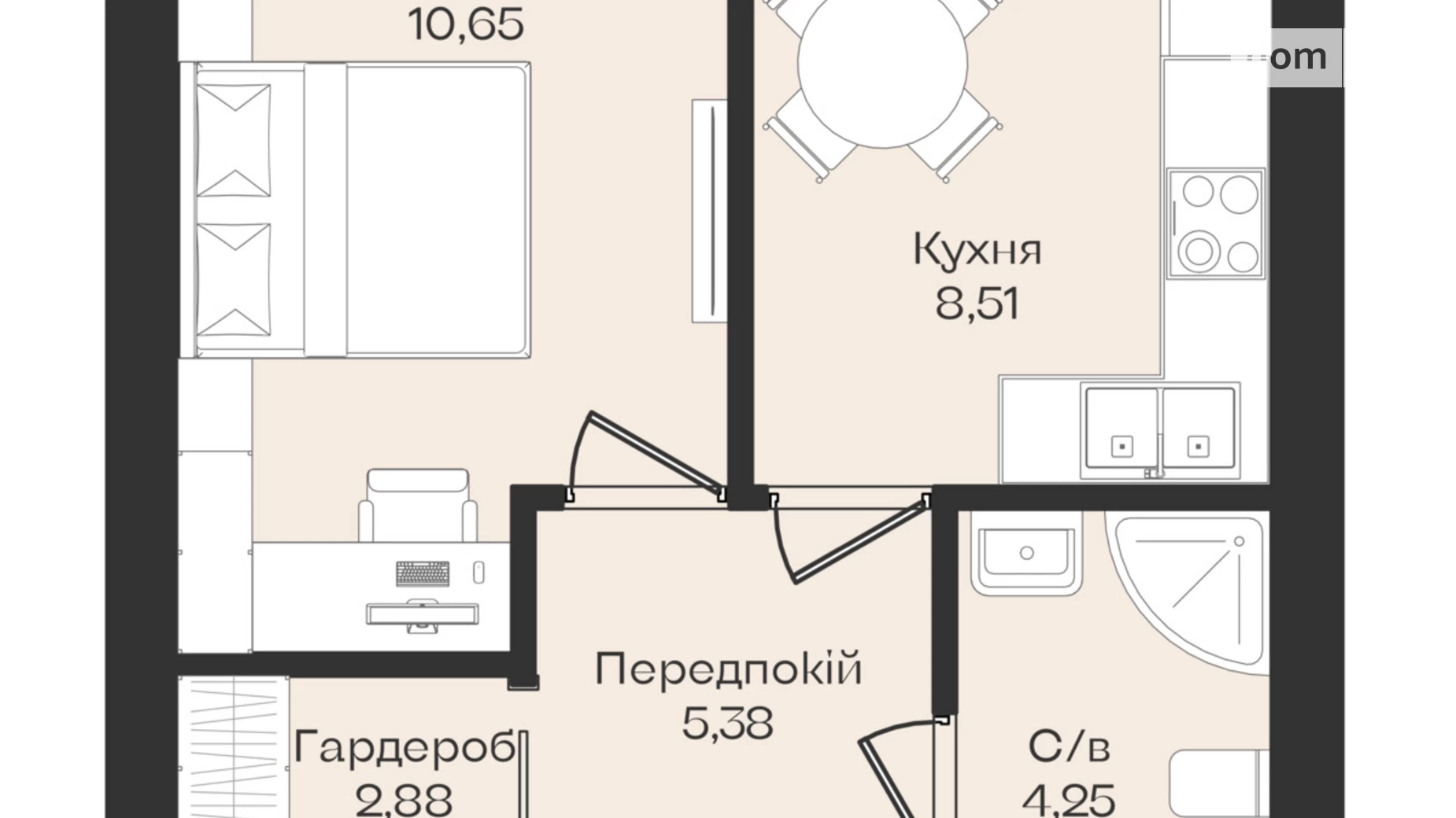Продається 2-кімнатна квартира 41.9 кв. м у Дніпрі, вул. Мольєра, 77
