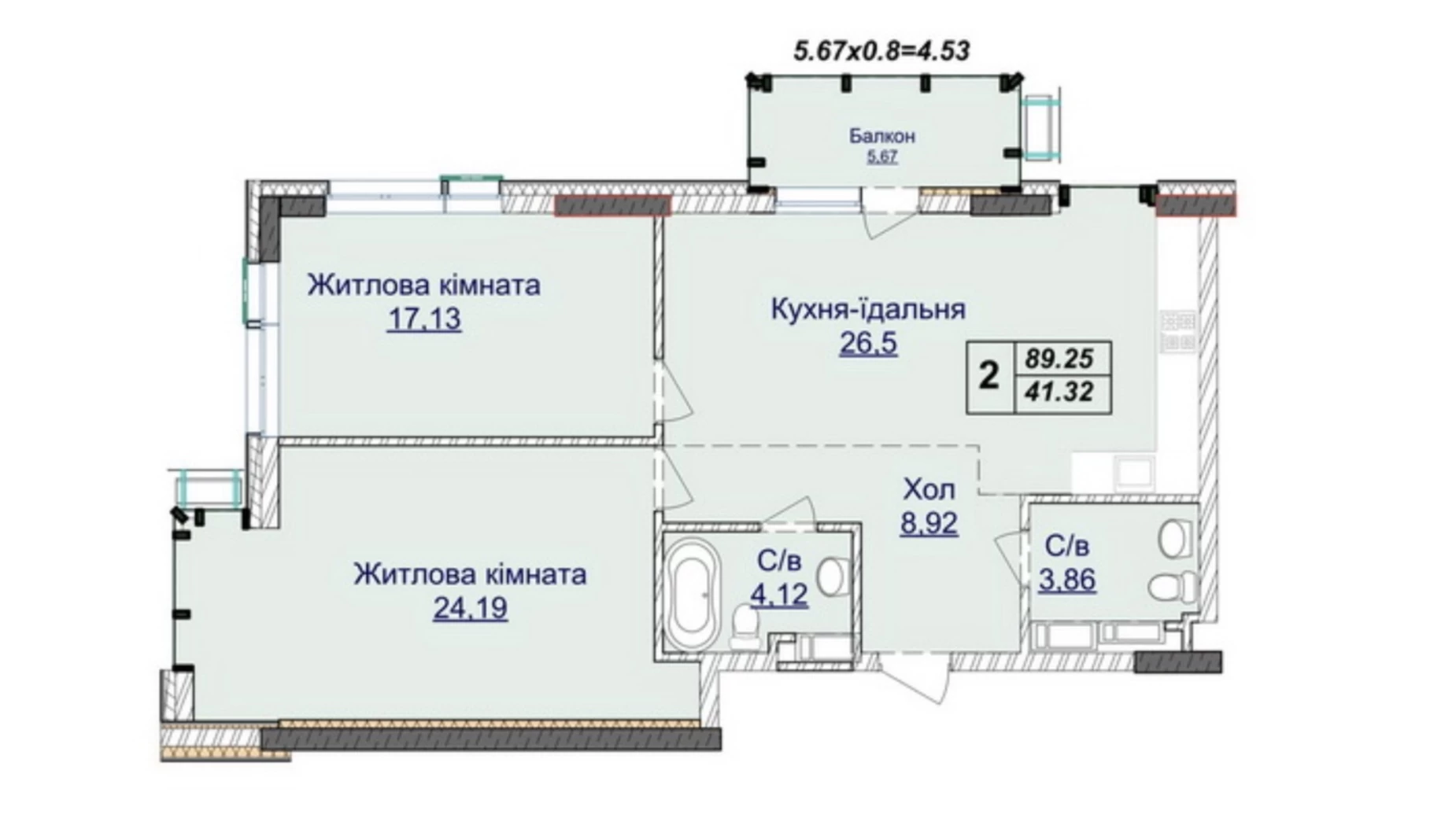 Продается 2-комнатная квартира 89.25 кв. м в Киеве, ул. Андрея Верхогляда(Драгомирова), 17 - фото 2