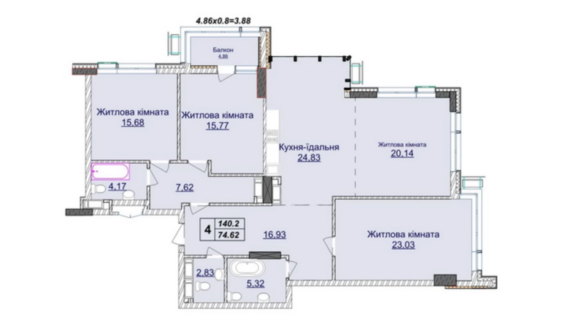 Продается 4-комнатная квартира 140.2 кв. м в Киеве, ул. Андрея Верхогляда(Драгомирова), 7 - фото 2