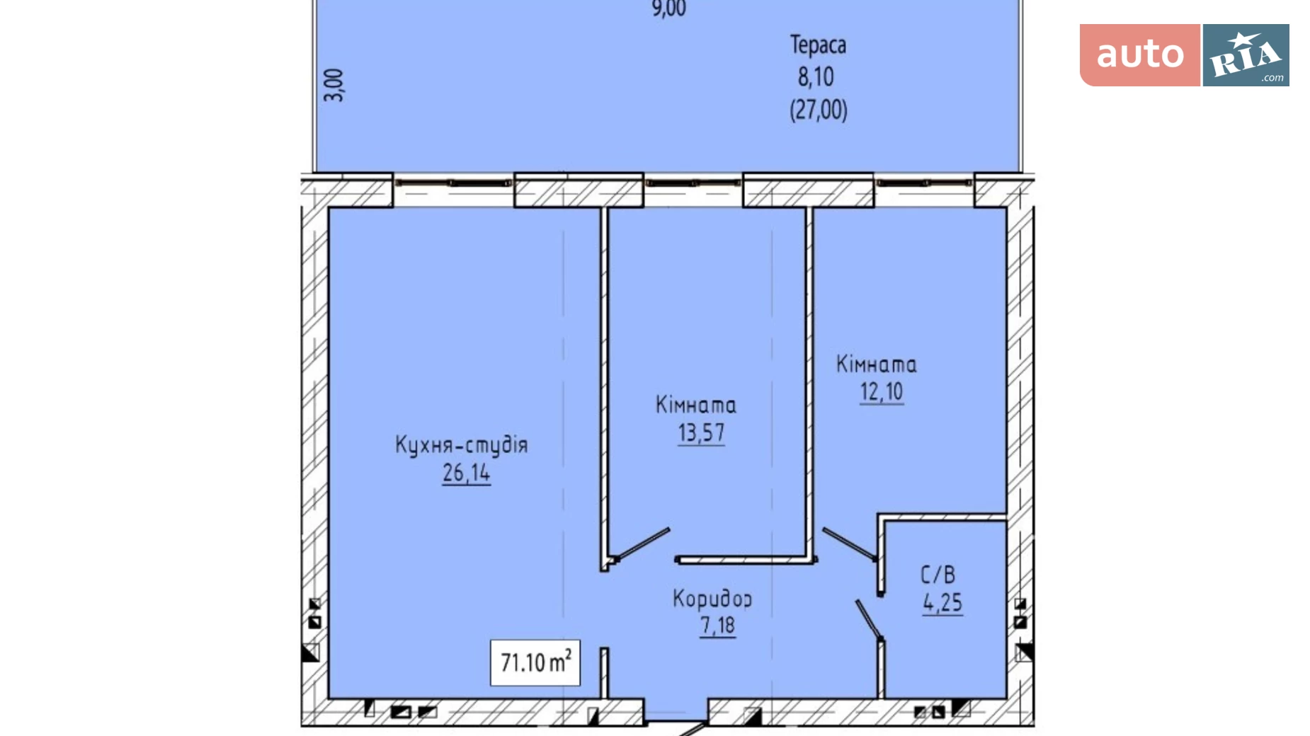 2-комнатная квартира 49 кв. м в Тернополе, ПЕТРИКІВ - БУДНОГО, 20