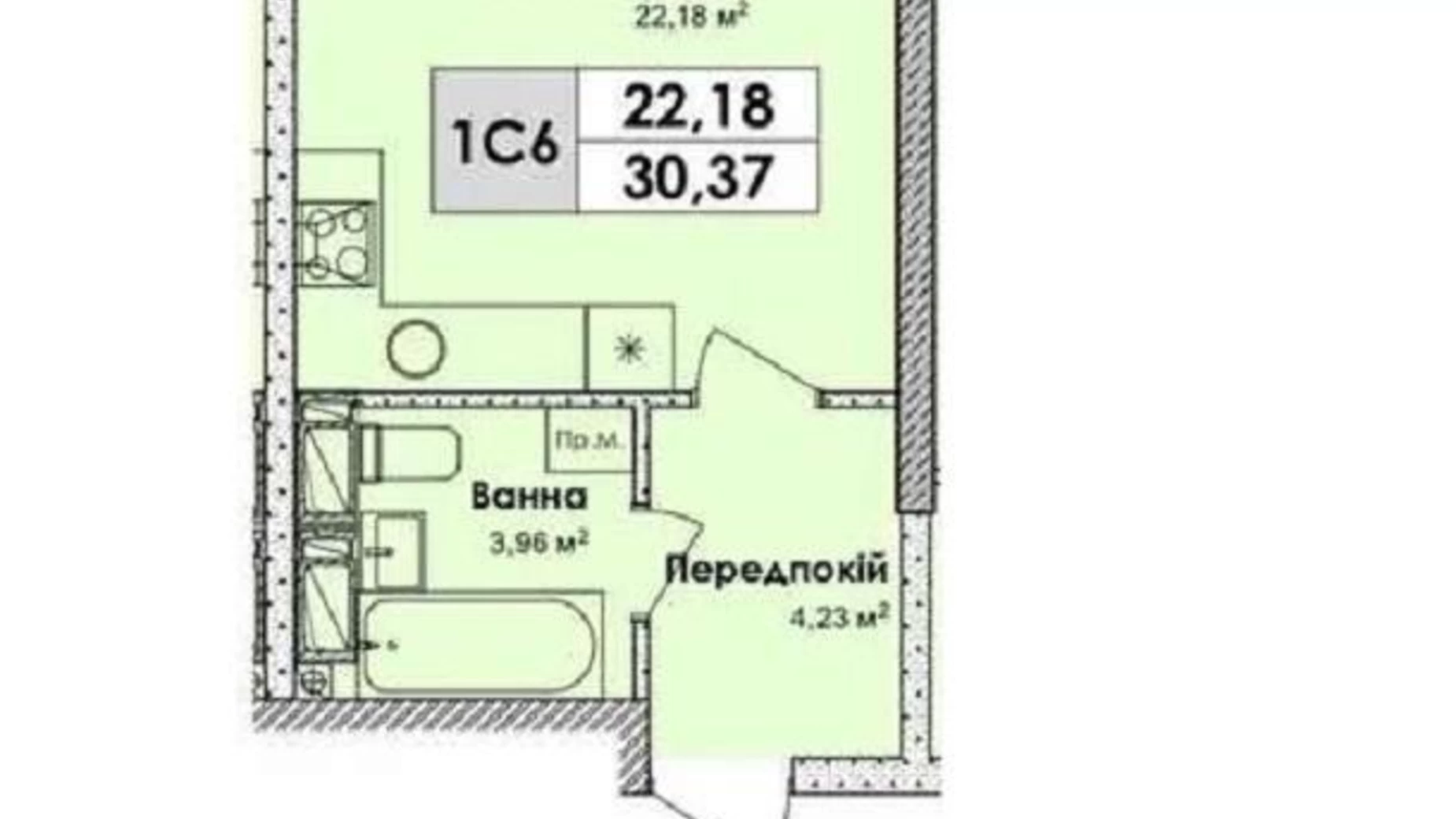 Продается 1-комнатная квартира 30 кв. м в Киеве, просп. Николая  Бажана, 17