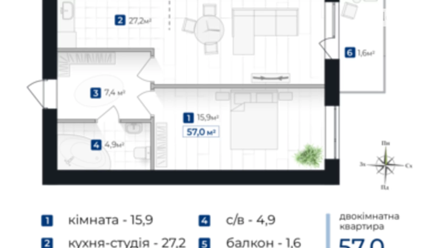 Продается 1-комнатная квартира 57 кв. м в Ивано-Франковске, ул. Коновальца Евгения - фото 2