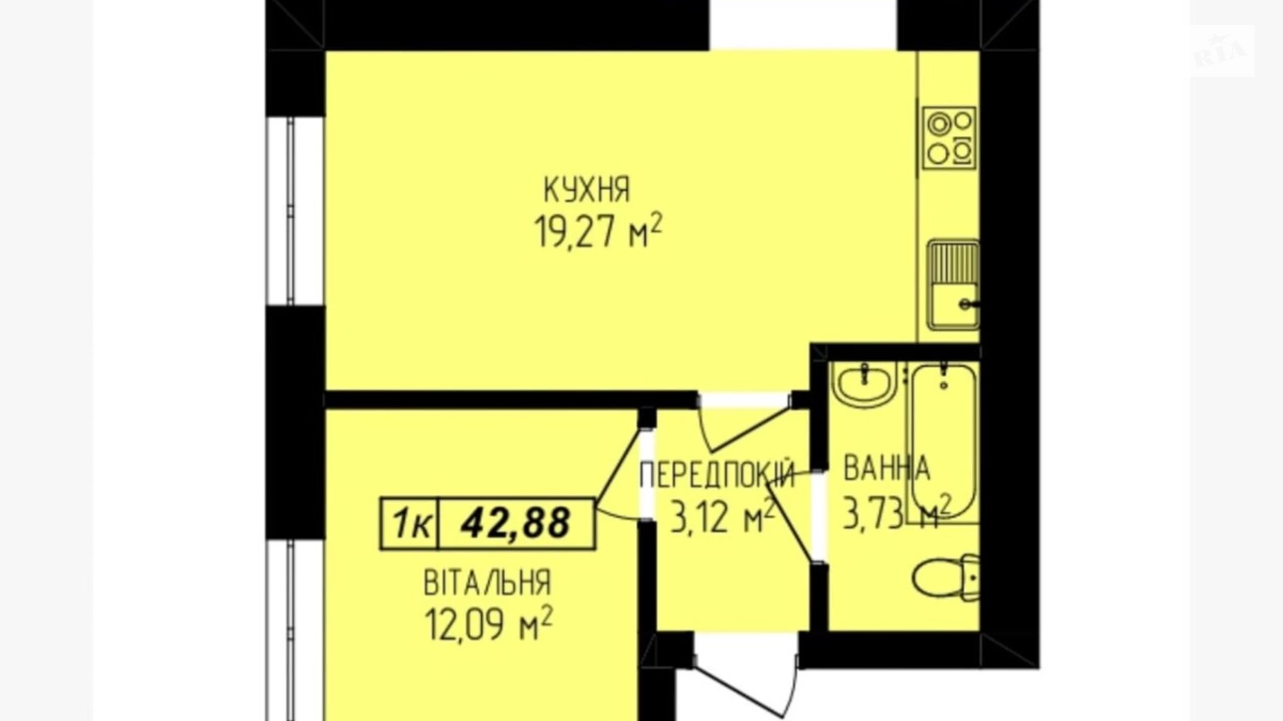 Продается 1-комнатная квартира 46 кв. м в Ивано-Франковске - фото 3