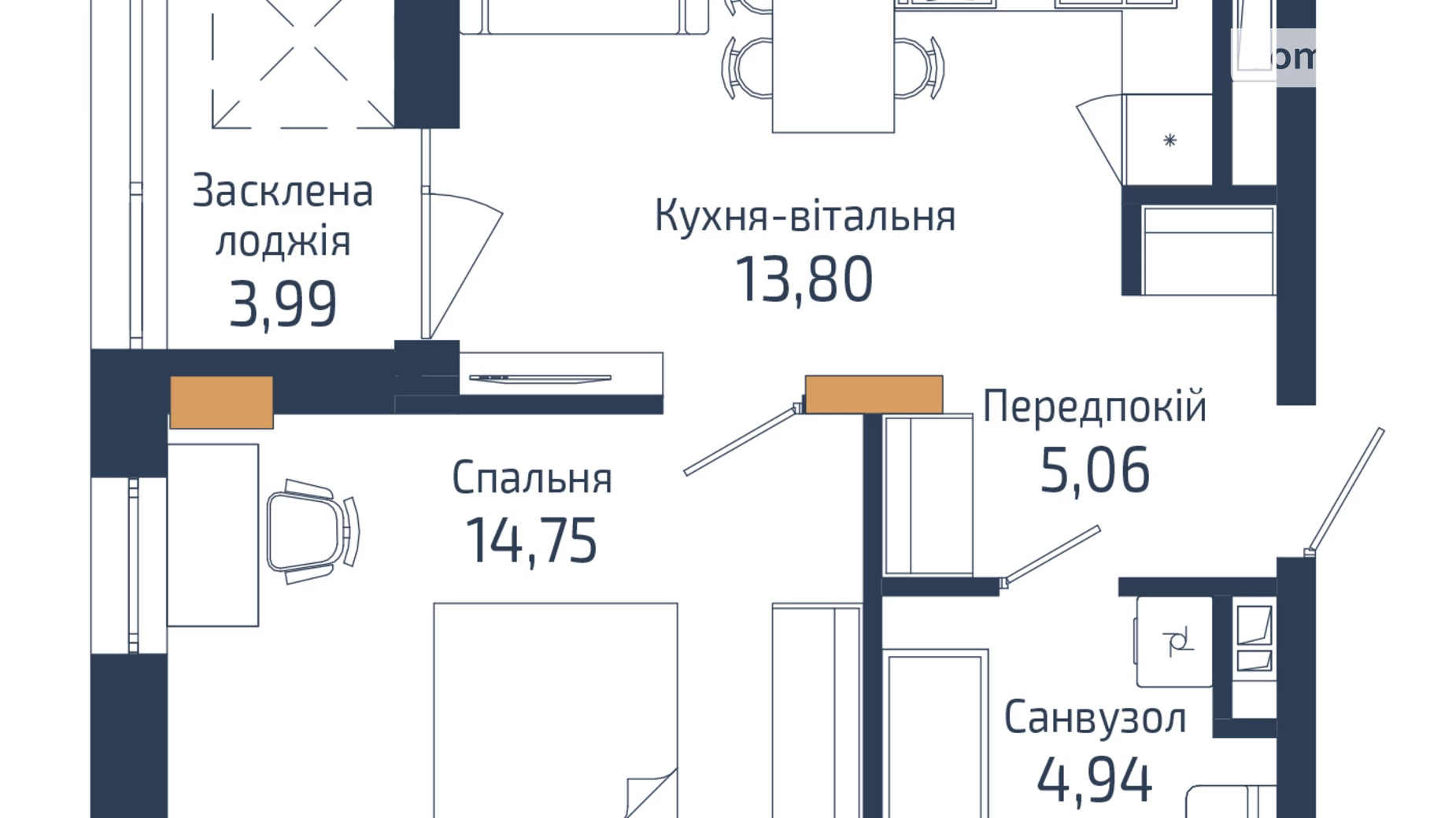 Продается 1-комнатная квартира 43 кв. м в Львове, ул. Владимира Навроцкого - фото 5