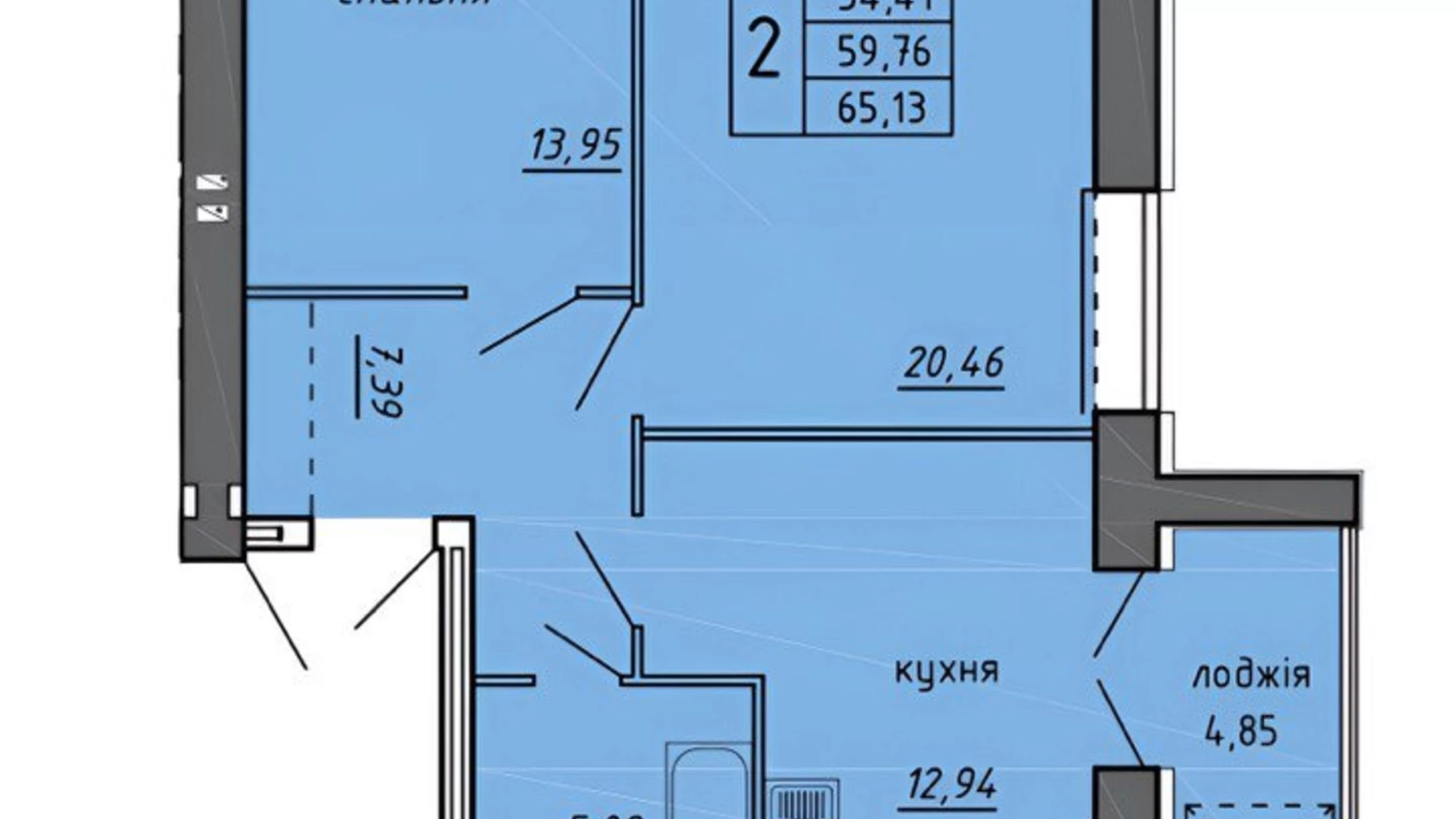 Продається 2-кімнатна квартира 65.13 кв. м у Байківці