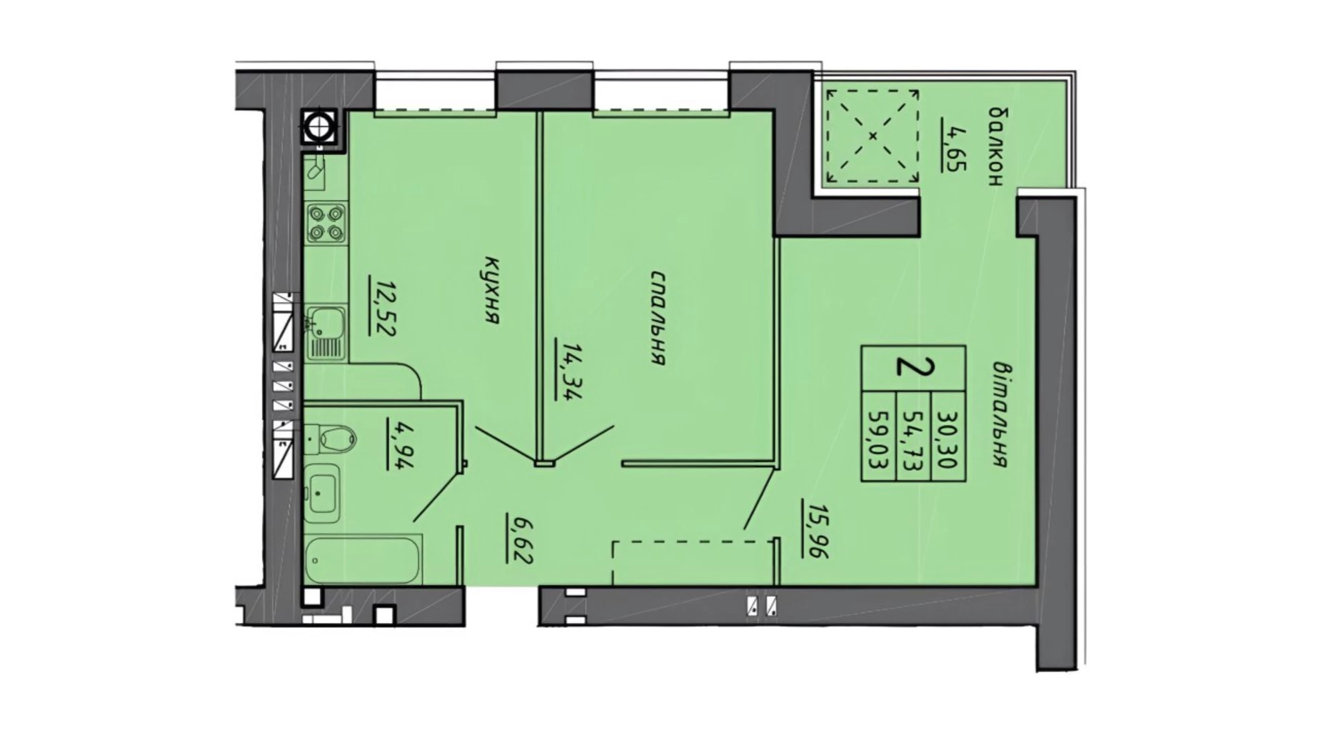 Продается 2-комнатная квартира 59.03 кв. м в Байковцах, пер. Дубовецкий, 9