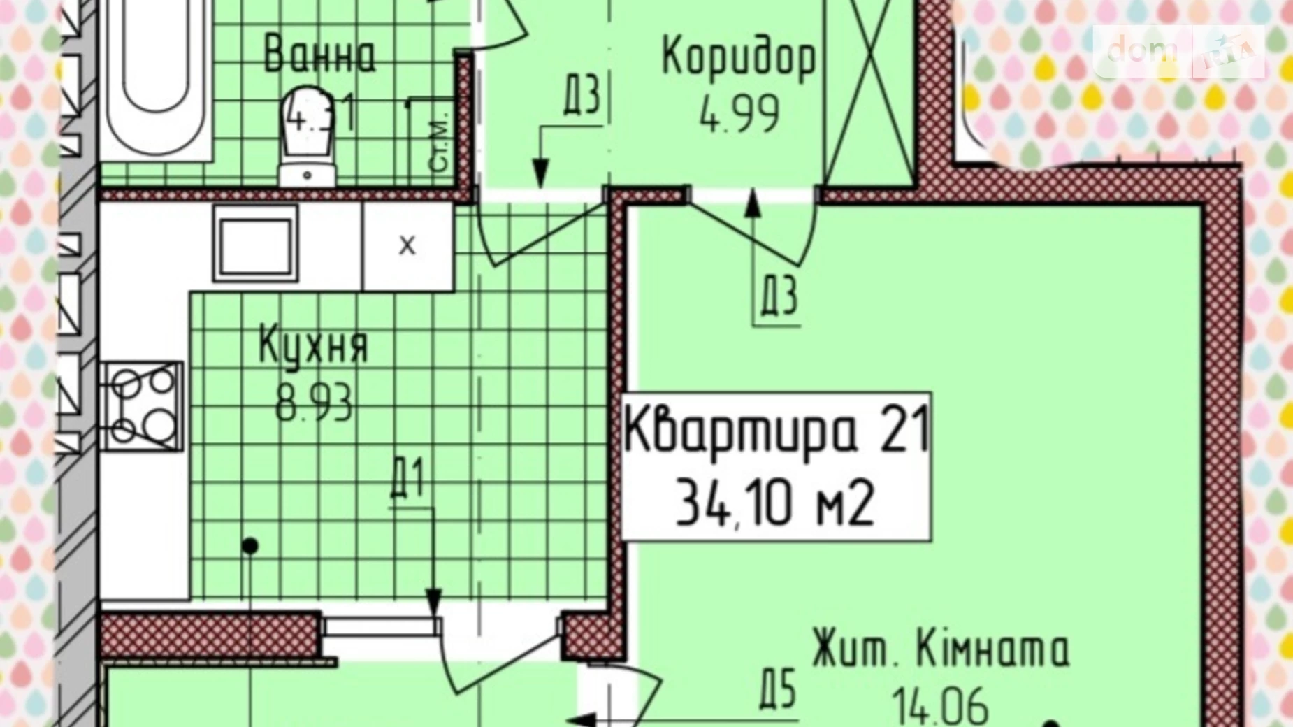Продается 1-комнатная квартира 34 кв. м в Ужгороде, ул. Богомольца, 17 - фото 2