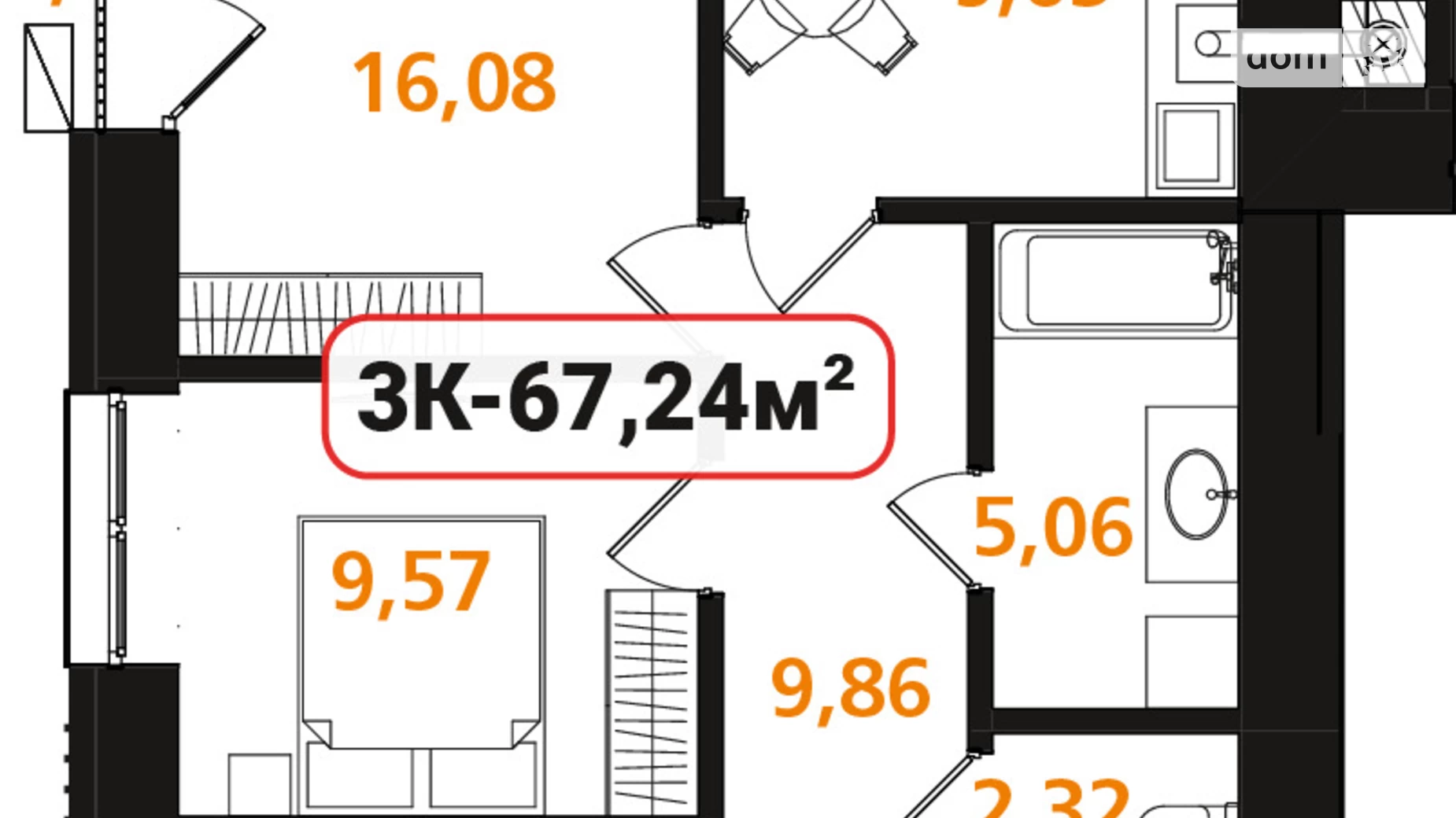 Продается 3-комнатная квартира 67.24 кв. м в Ивано-Франковске, ул. Павла Полуботка - фото 3