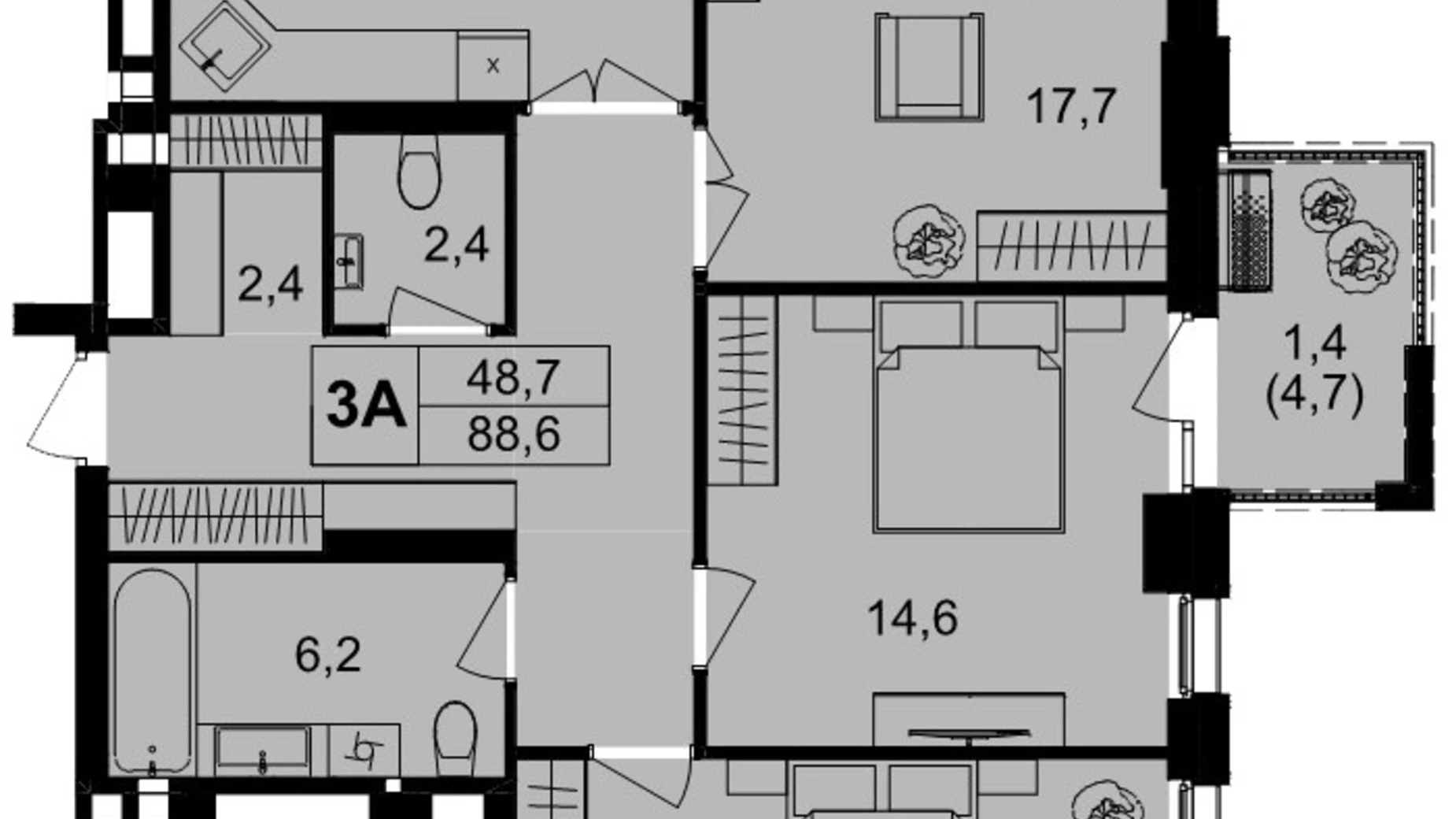 Продається 3-кімнатна квартира 88.6 кв. м у Вінниці, пров. Цегельний