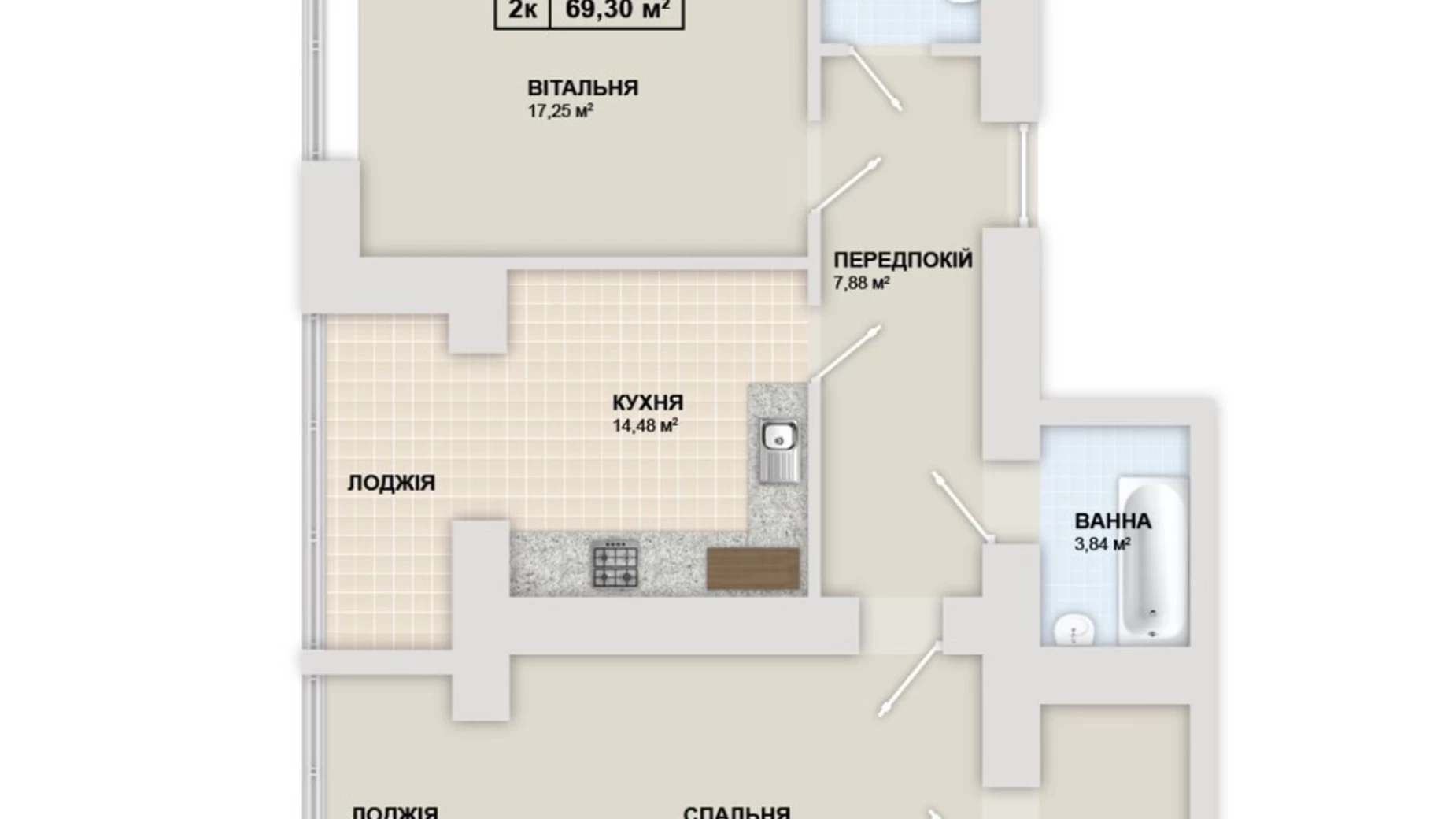 Продается 2-комнатная квартира 69.3 кв. м в Ивано-Франковске - фото 3