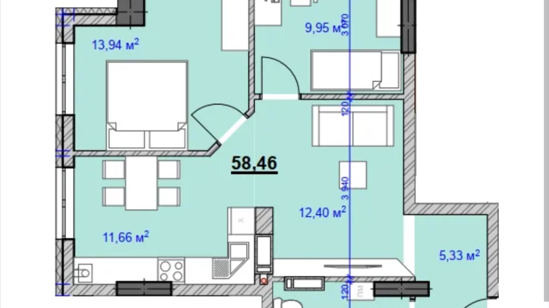 Продається 2-кімнатна квартира 58.46 кв. м у Івано-Франківську, вул. Целевича Юліана