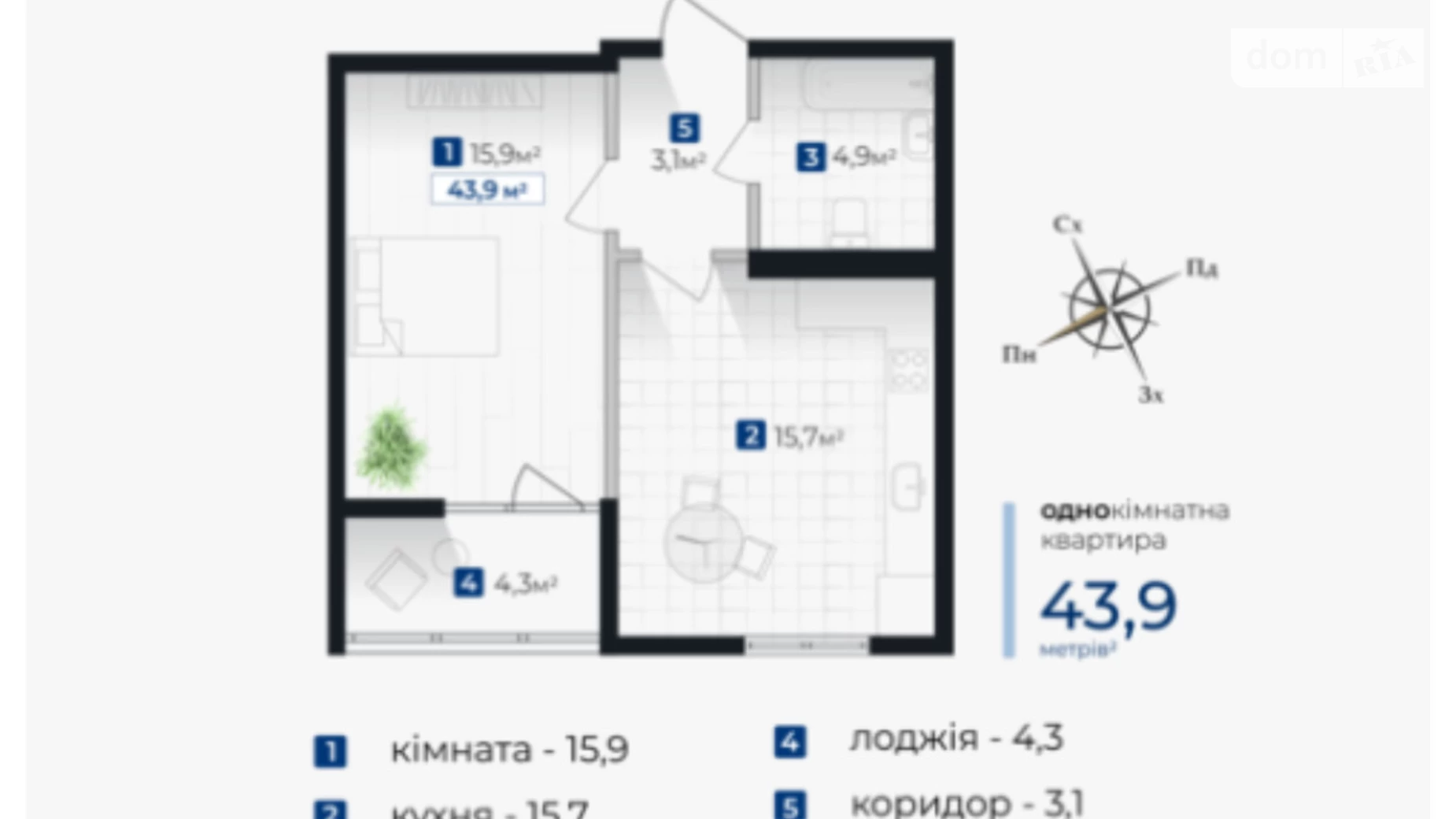 Продається 1-кімнатна квартира 43.9 кв. м у Івано-Франківську, вул. Хоткевича Гната - фото 4
