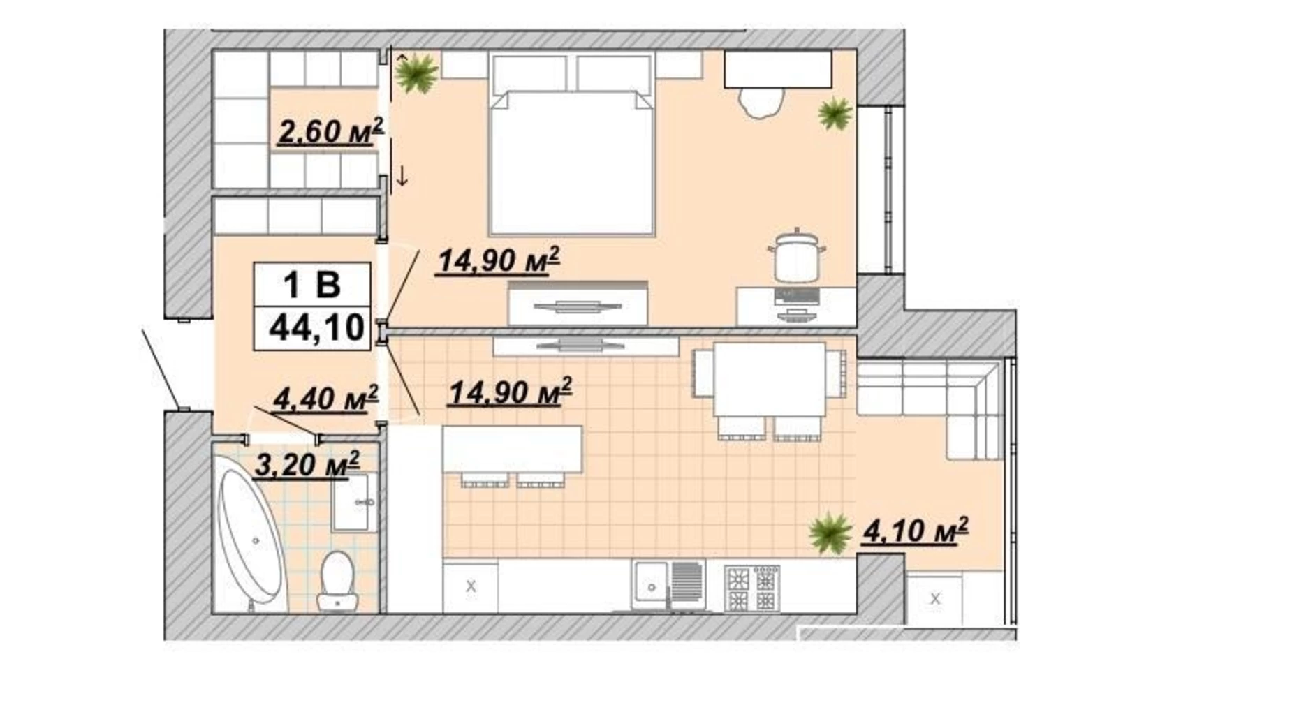 Продается 1-комнатная квартира 44 кв. м в Ивано-Франковске, ул. Княгинин - фото 2