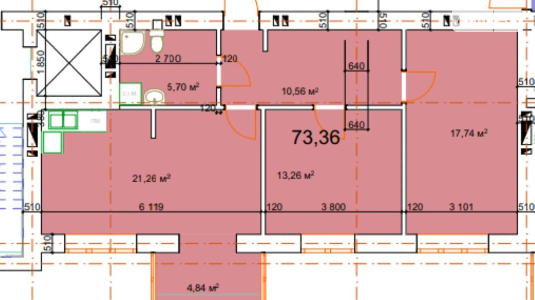 Продается 2-комнатная квартира 73.36 кв. м в Калуше, ул. Малицкой - фото 5