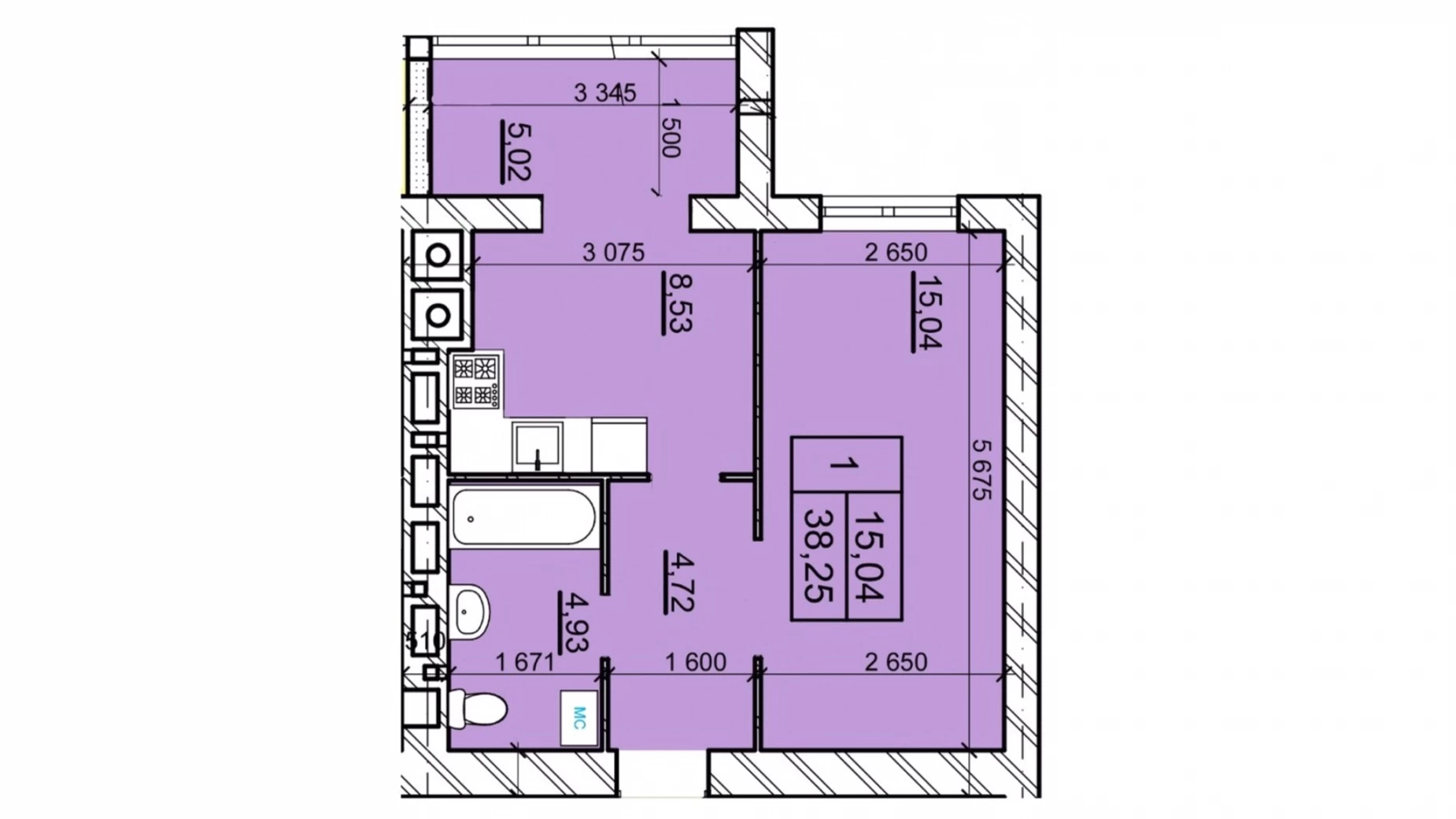 Продается 1-комнатная квартира 38.25 кв. м в Хмельницком, ул. Романа Шухевича(Курчатова) - фото 2