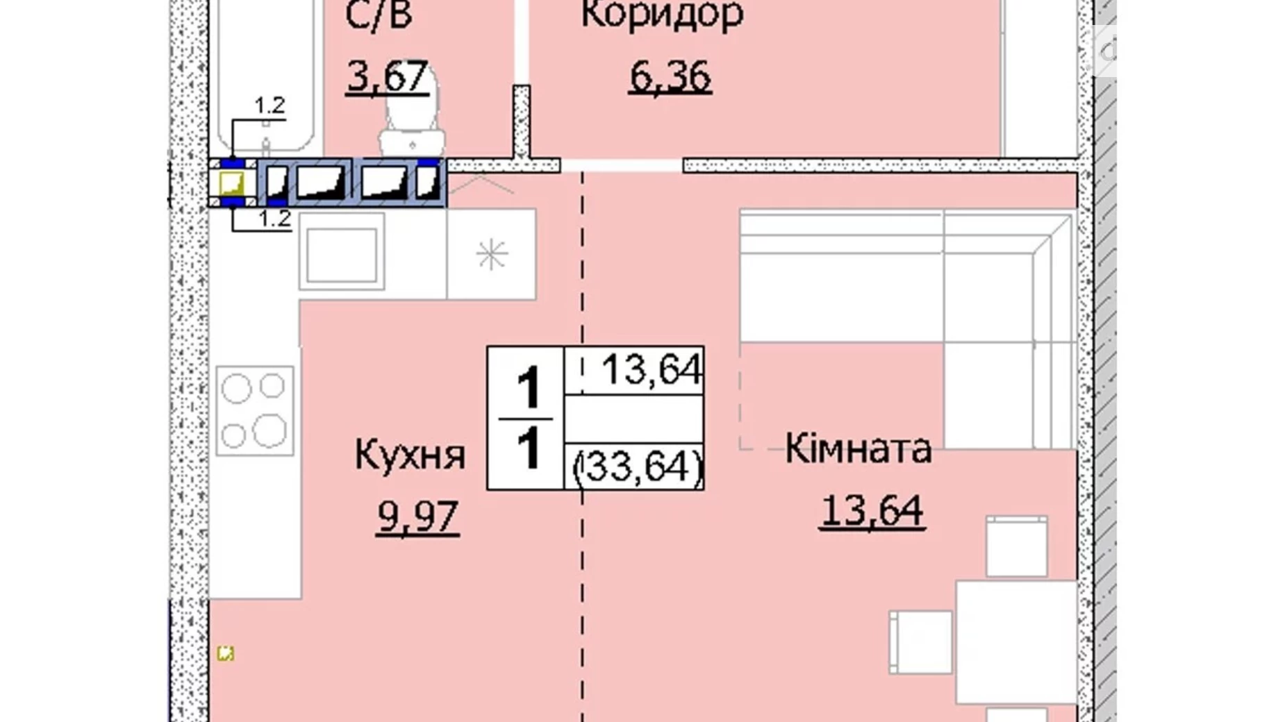 Продается 1-комнатная квартира 34 кв. м в Гостомеле - фото 2