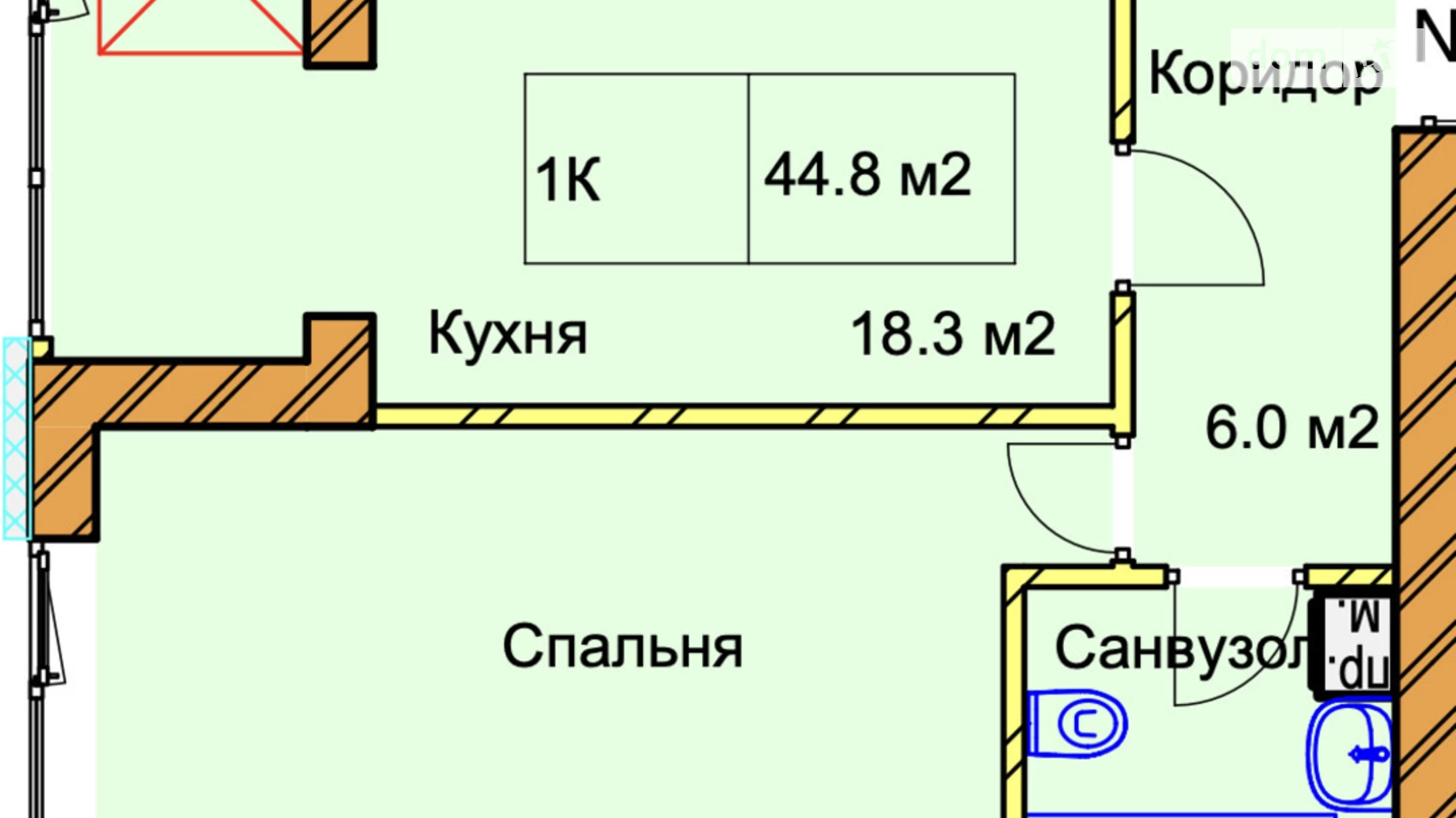 Продается 1-комнатная квартира 44.4 кв. м в Ровно, ул. Черновола Вячеслава, 94Е - фото 2