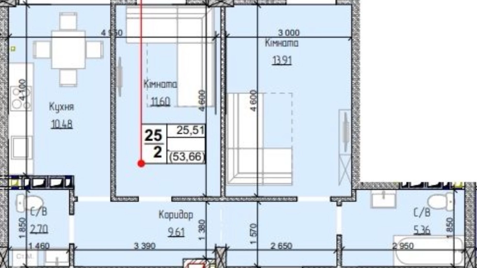 Продается 2-комнатная квартира 54.3 кв. м в Гостомеле, ул. Свято-Покровская(Ленина), 73 - фото 2