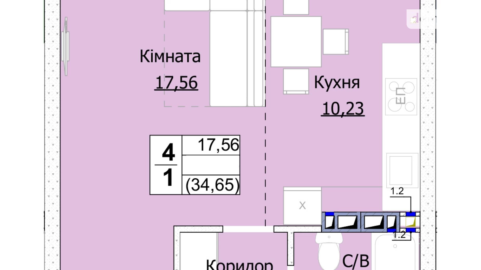 Продается 1-комнатная квартира 34.7 кв. м в Гостомеле - фото 3