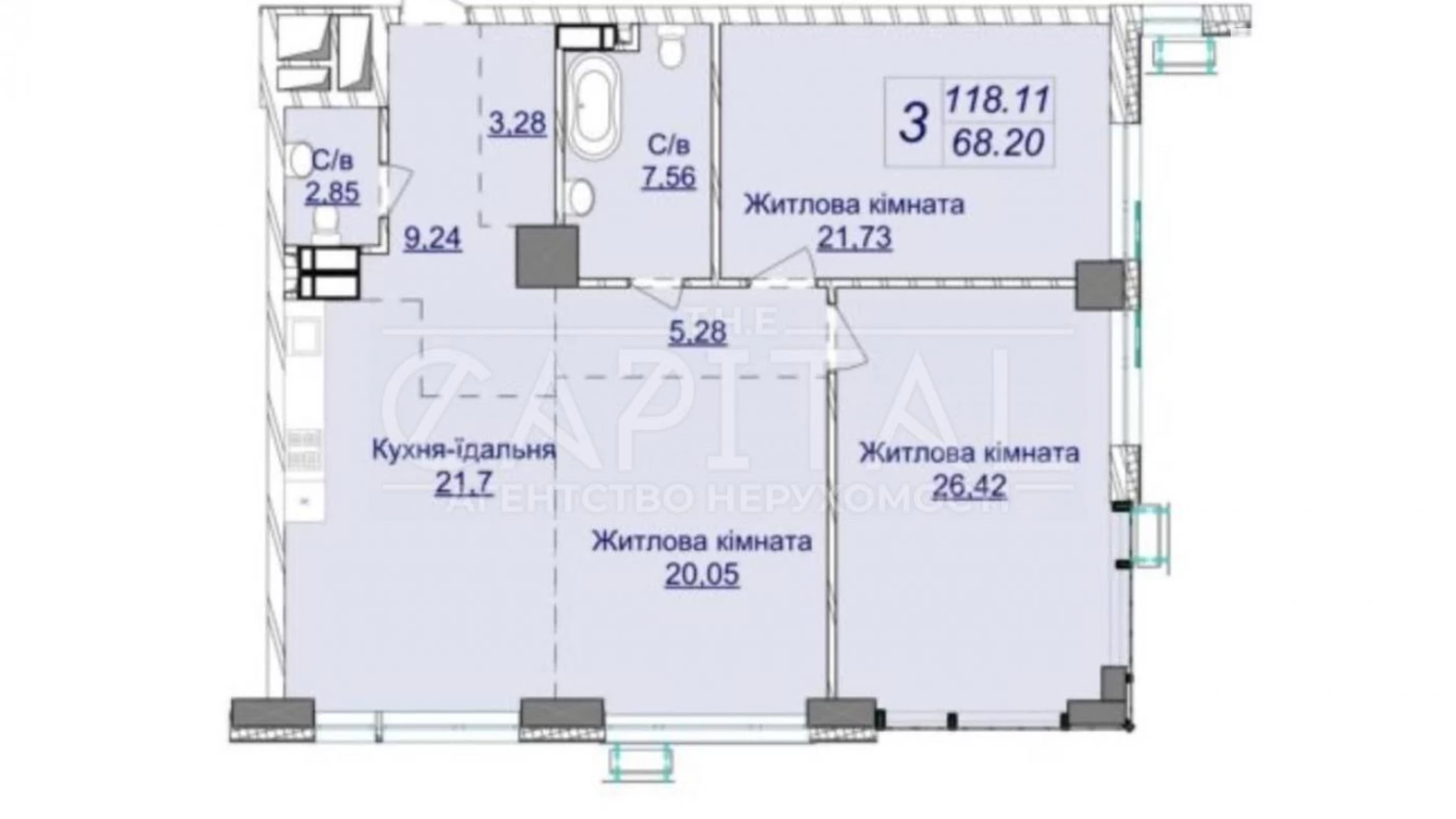 Продается 3-комнатная квартира 118 кв. м в Киеве, ул. Андрея Верхогляда(Драгомирова), 1-20А - фото 4