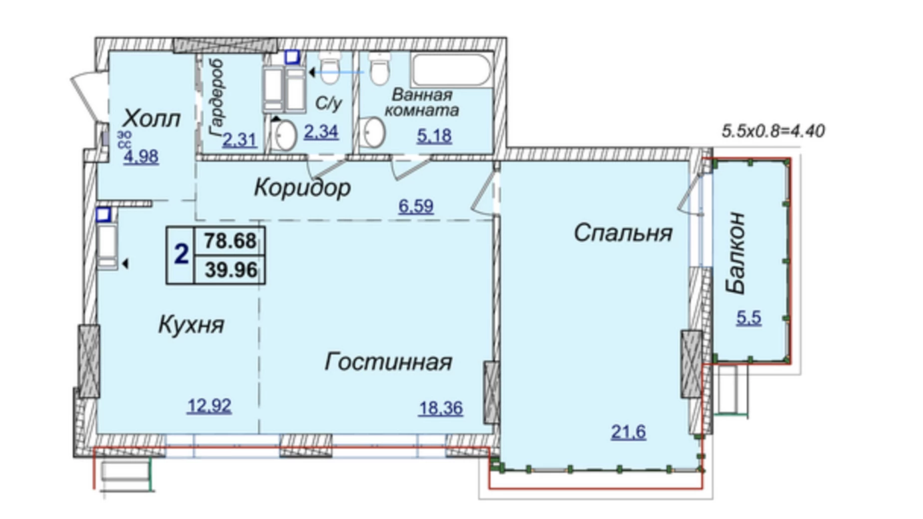 Продается 2-комнатная квартира 78.68 кв. м в Киеве, ул. Андрея Верхогляда(Драгомирова), 19А - фото 2