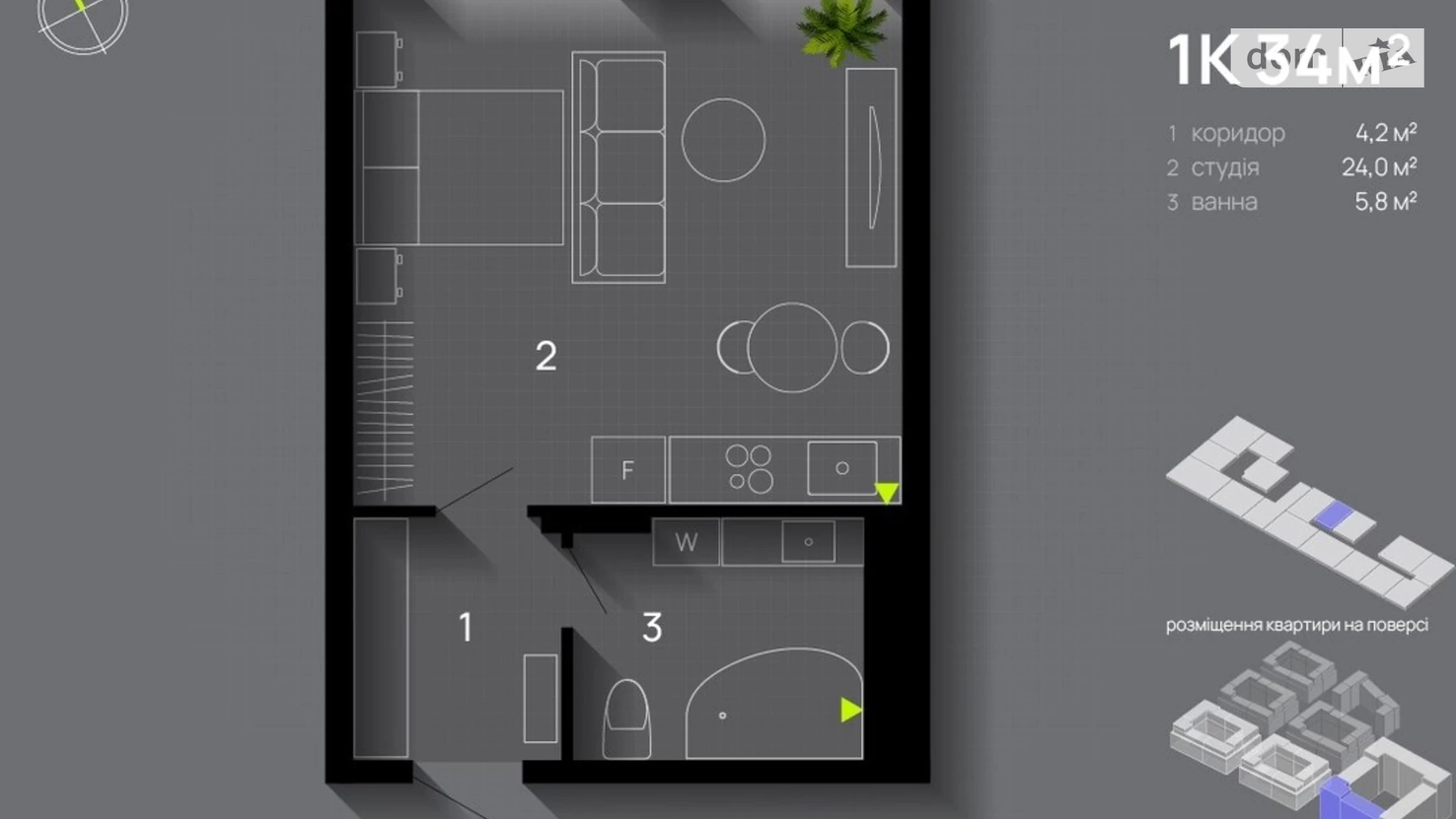 Продается 1-комнатная квартира 34 кв. м в, цена: 32004 $ - фото 2