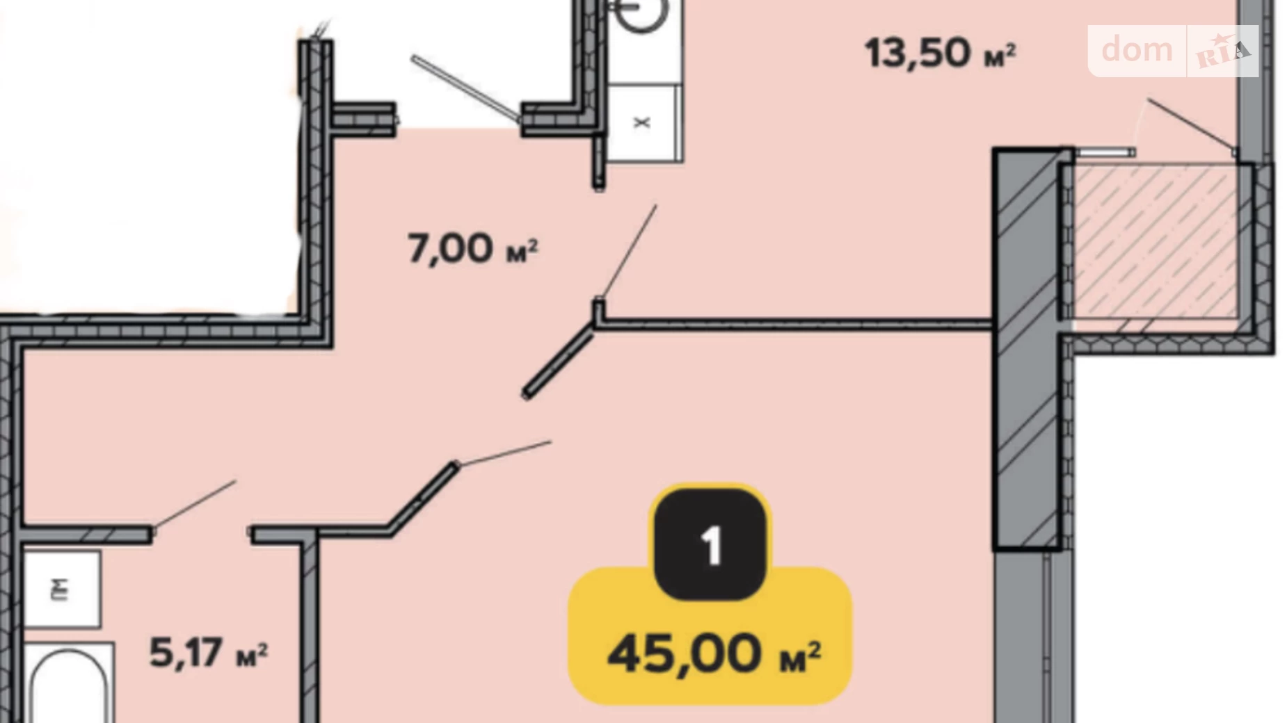 Продается 1-комнатная квартира 48.6 кв. м в Хмельницком, ул. Институтская, 6/1А - фото 2