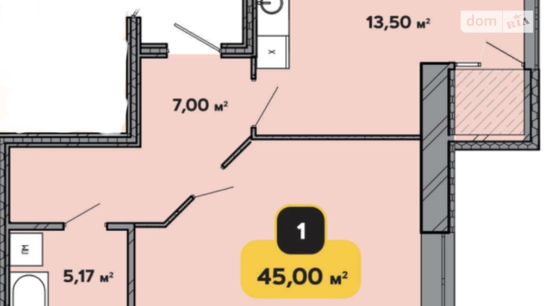 Продается 1-комнатная квартира 48.5 кв. м в Хмельницком, ул. Институтская, 6/1А - фото 2