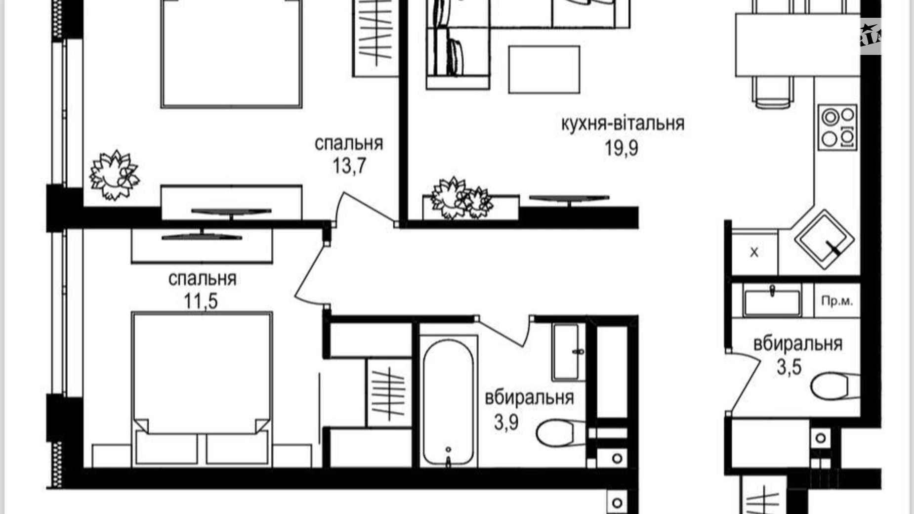 Продається 2-кімнатна квартира 69 кв. м у Вінниці, пров. Цегельний, 12 - фото 2