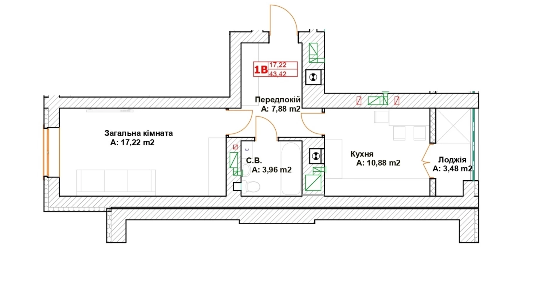 Продається 1-кімнатна квартира 43.4 кв. м у Бучі, вул. Вишнева, 35 - фото 2