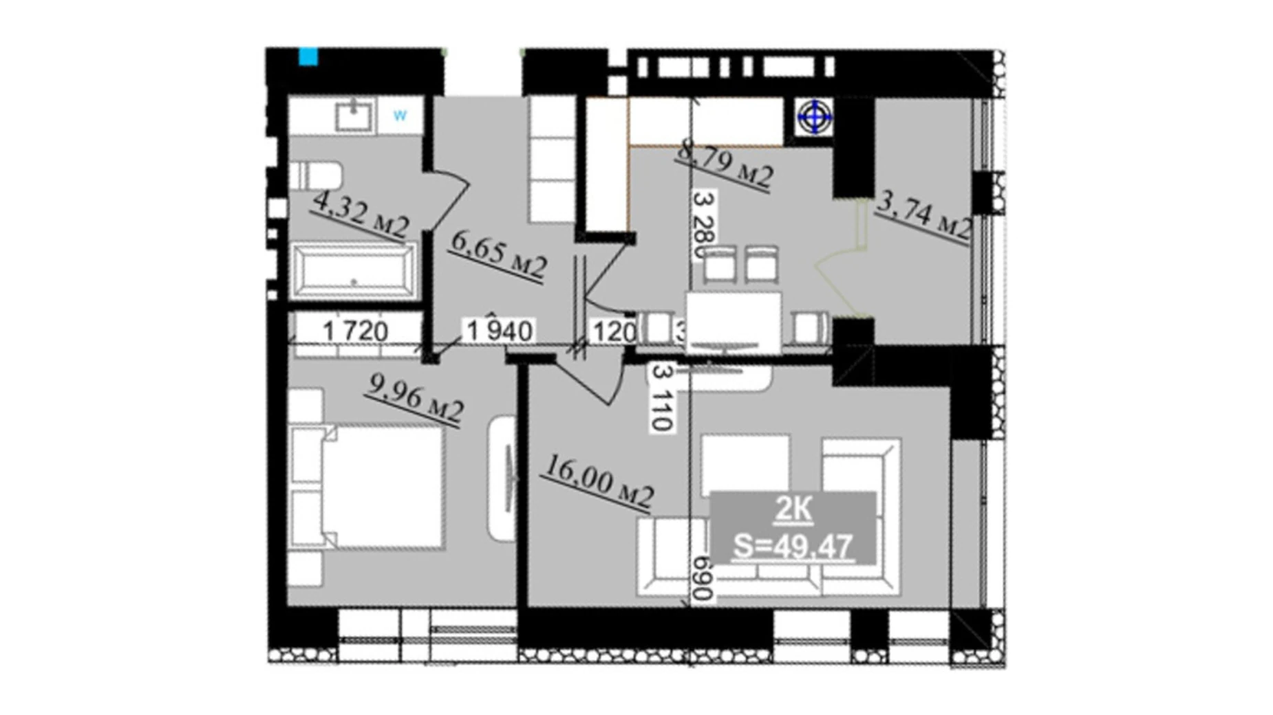 Продается 2-комнатная квартира 49.47 кв. м в Криховцах, ул. Приозерная, 2 - фото 2