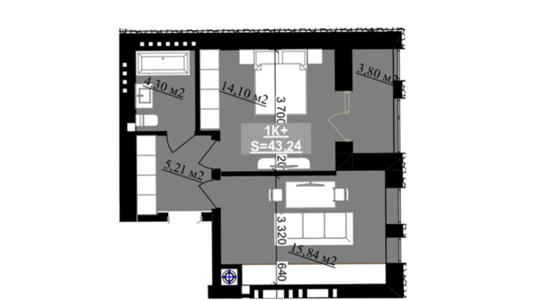 Продается 1-комнатная квартира 43.24 кв. м в Криховцах, ул. Приозерная, 2 - фото 2