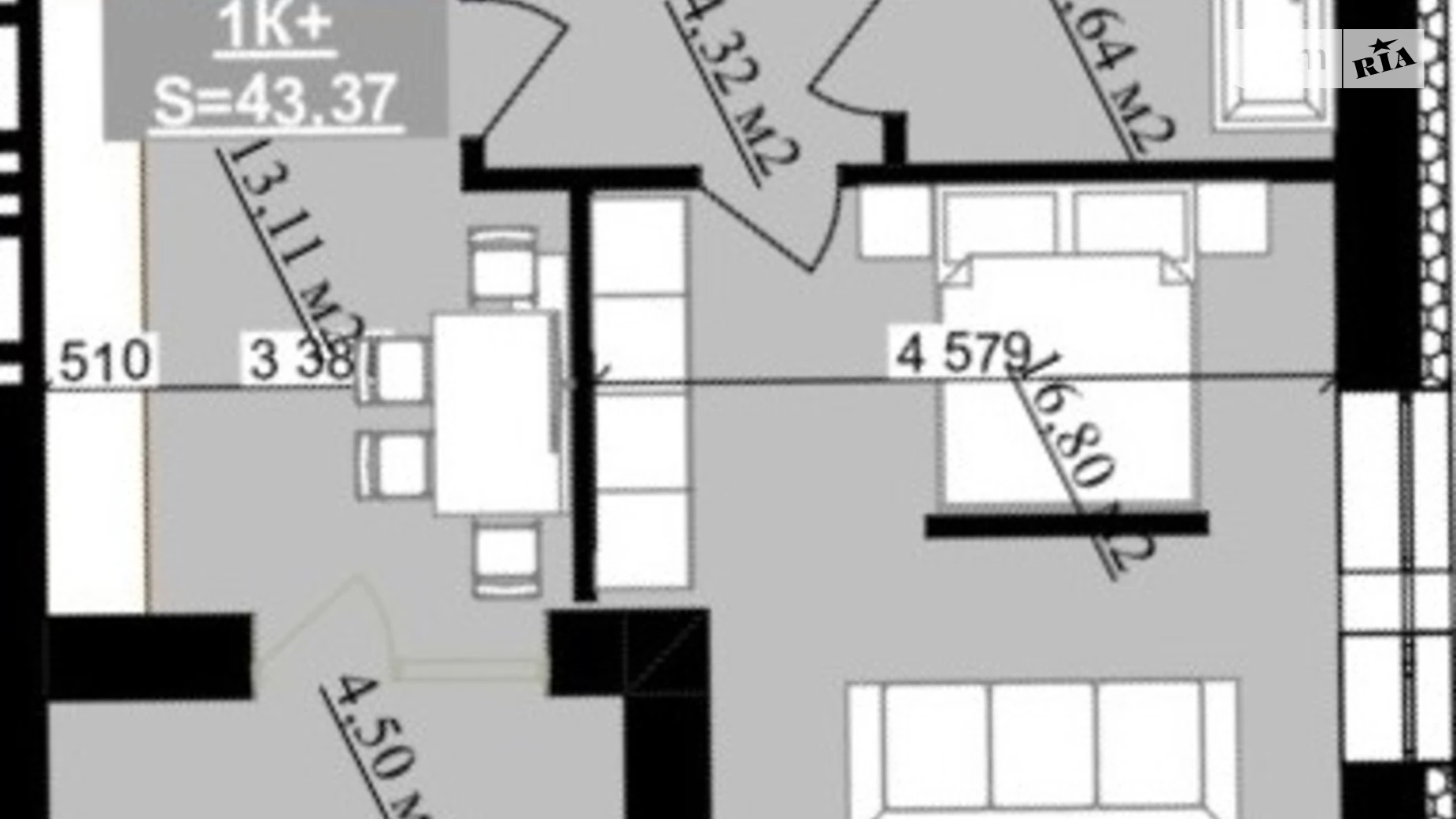 Продается 1-комнатная квартира 43.37 кв. м в Криховцах, ул. Приозерная, 2 - фото 2