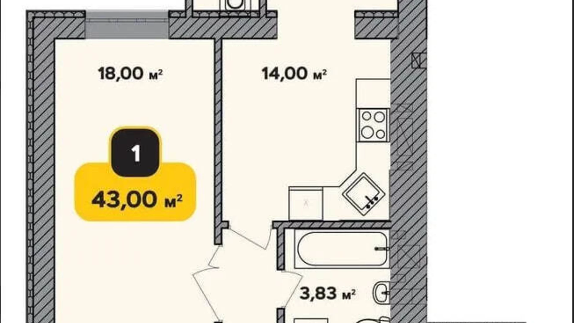 Продається 1-кімнатна квартира 43 кв. м у Хмельницькому - фото 3