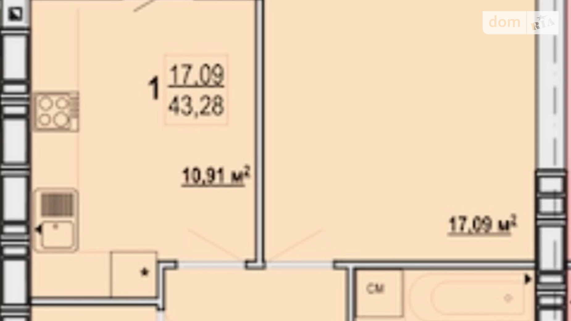 Продається 1-кімнатна квартира 43.28 кв. м у Харкові, вул. Борткевича, 7 - фото 3