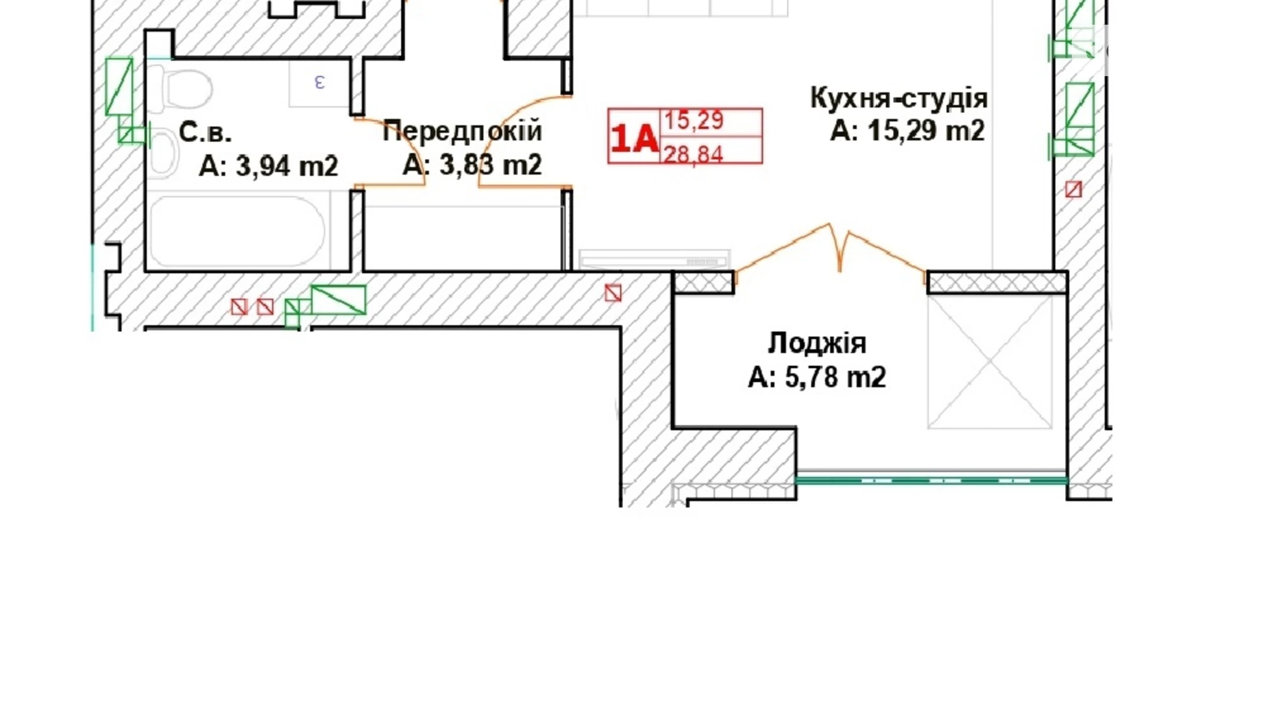 Продається 1-кімнатна квартира 28.84 кв. м у Бучі, вул. Вишнева, 35 - фото 3