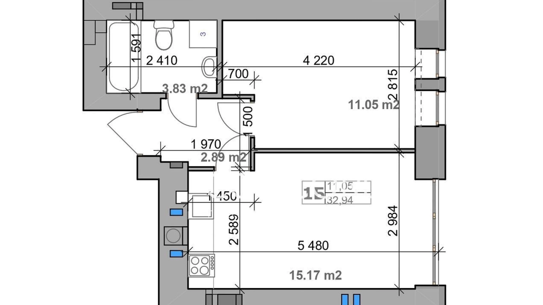 Продається 1-кімнатна квартира 32.7 кв. м у Гатне, вул. Покровська(Радянська), 2А - фото 3