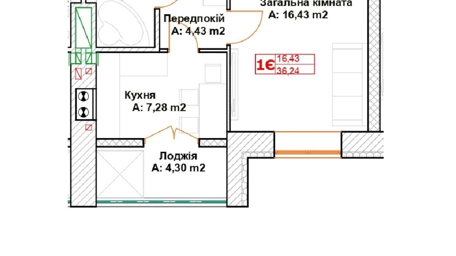 Продается 1-комнатная квартира 36.24 кв. м в Буче, ул. Вишневая, 35 - фото 2