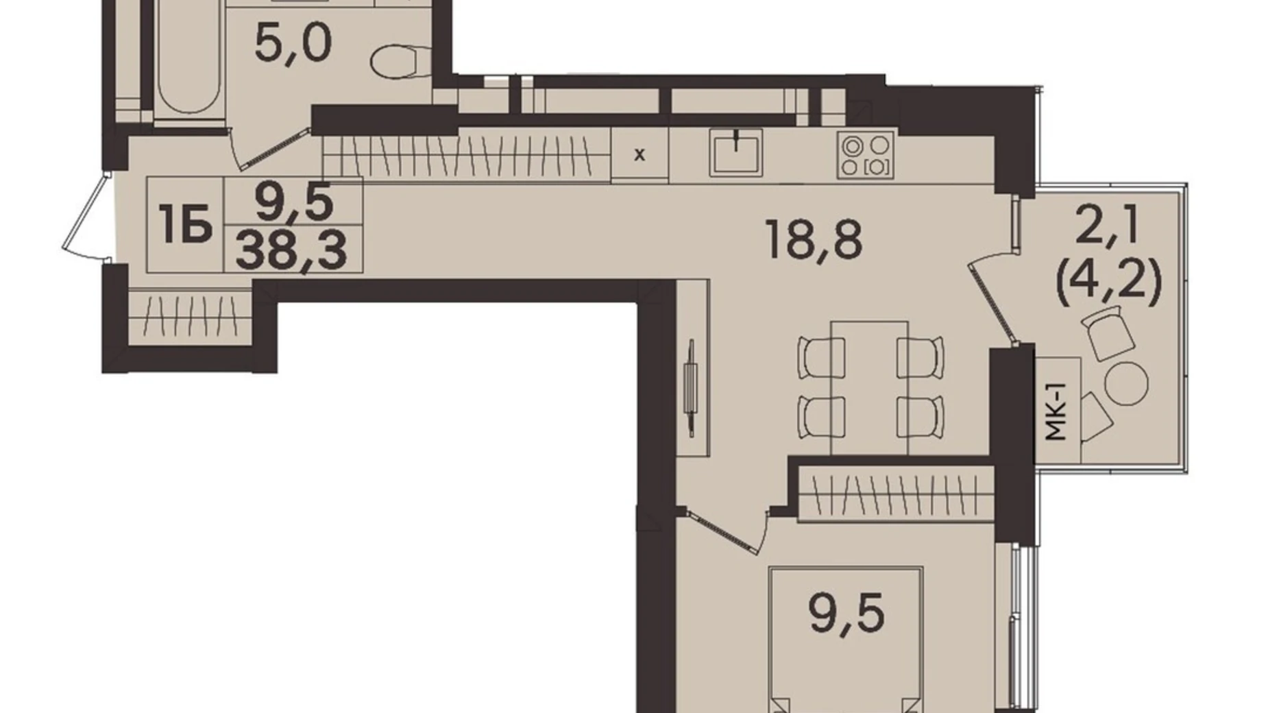 Продается 1-комнатная квартира 38.3 кв. м в Виннице, ул. Келецкая, 1 - фото 2