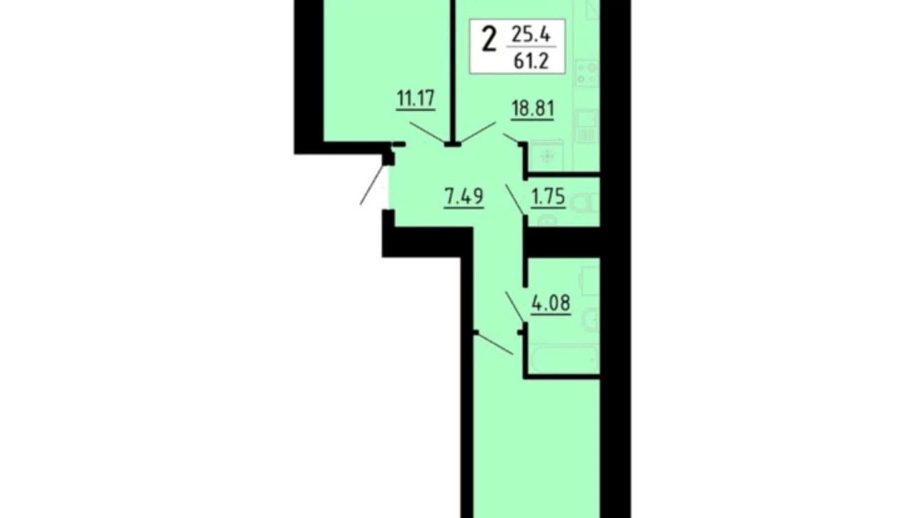 2-комнатная квартира 61.2 кв. м в Тернополе, ул. Академика Сергея Королева, 7Б - фото 3
