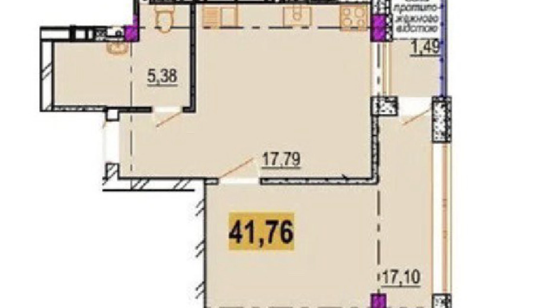 Продается 1-комнатная квартира 41.76 кв. м в, цена: 46500 $ - фото 3
