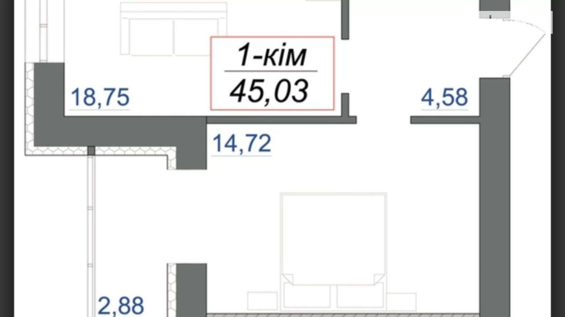 Продается 1-комнатная квартира 45.03 кв. м в Волчинце, пер. Ключный - фото 4