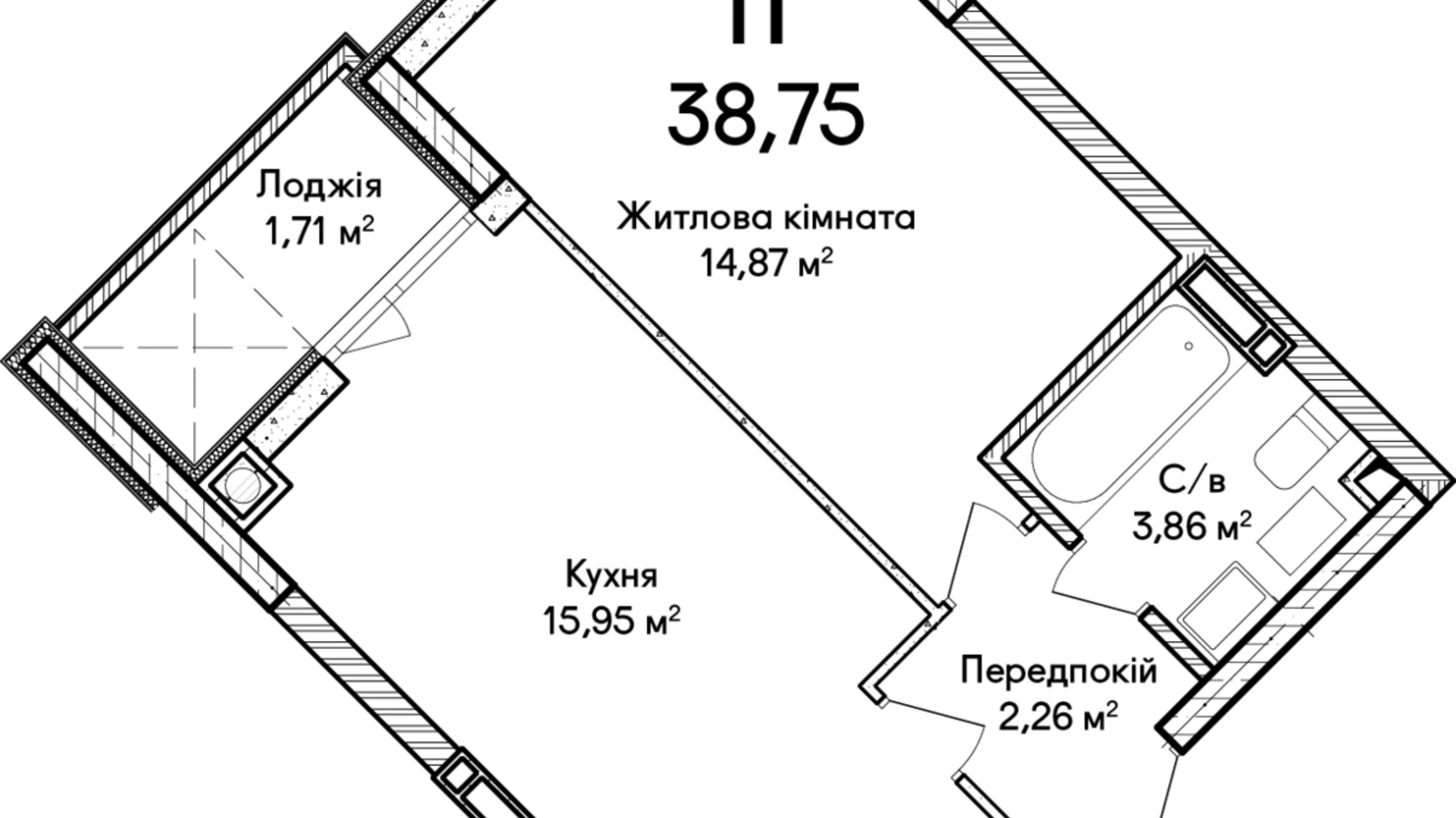 Продається 1-кімнатна квартира 38.75 кв. м у Ірпені, вул. Ольги Кобилянської(Достоєвського), 1В/8 - фото 2