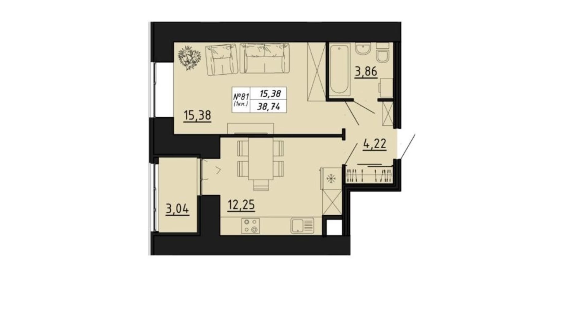 1-комнатная квартира 38.75 кв. м в Тернополе, ул. Микулинецкая - фото 16