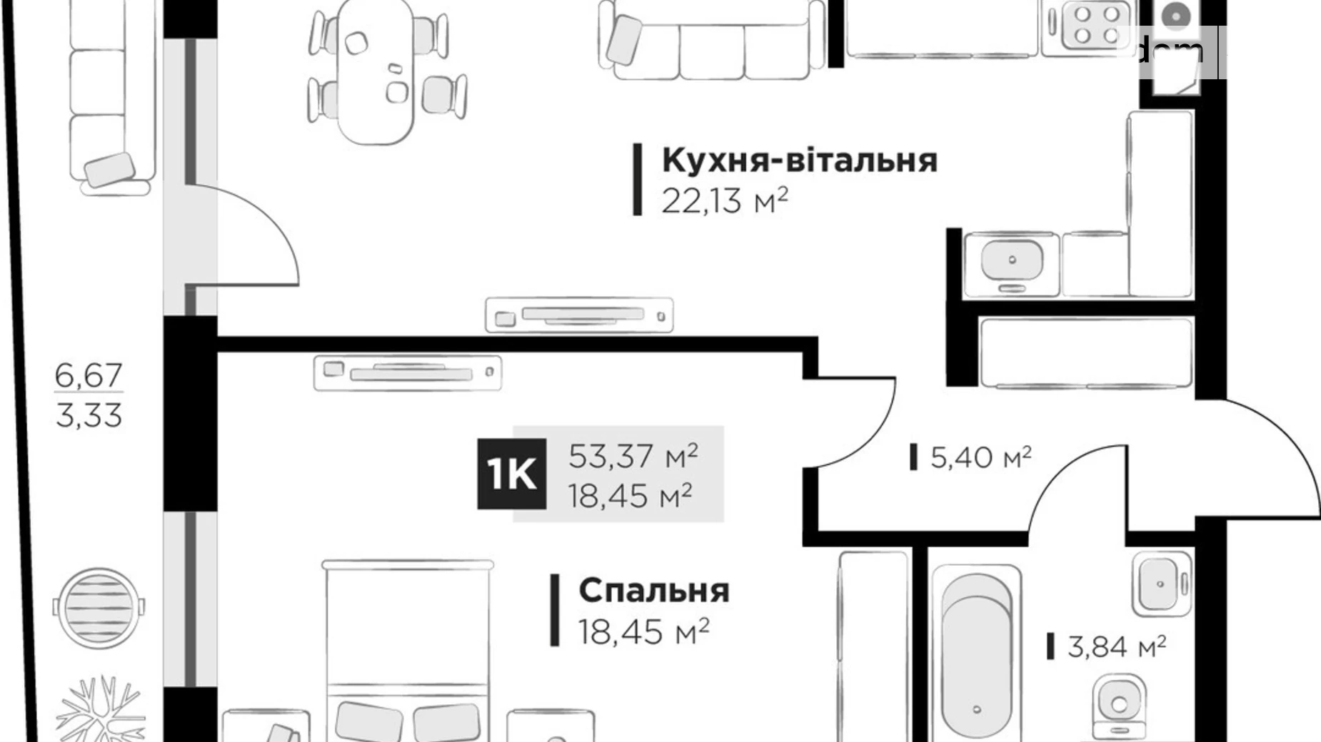 Продается 1-комнатная квартира 53.37 кв. м в Львове, ул. Пасечная, 166 - фото 2